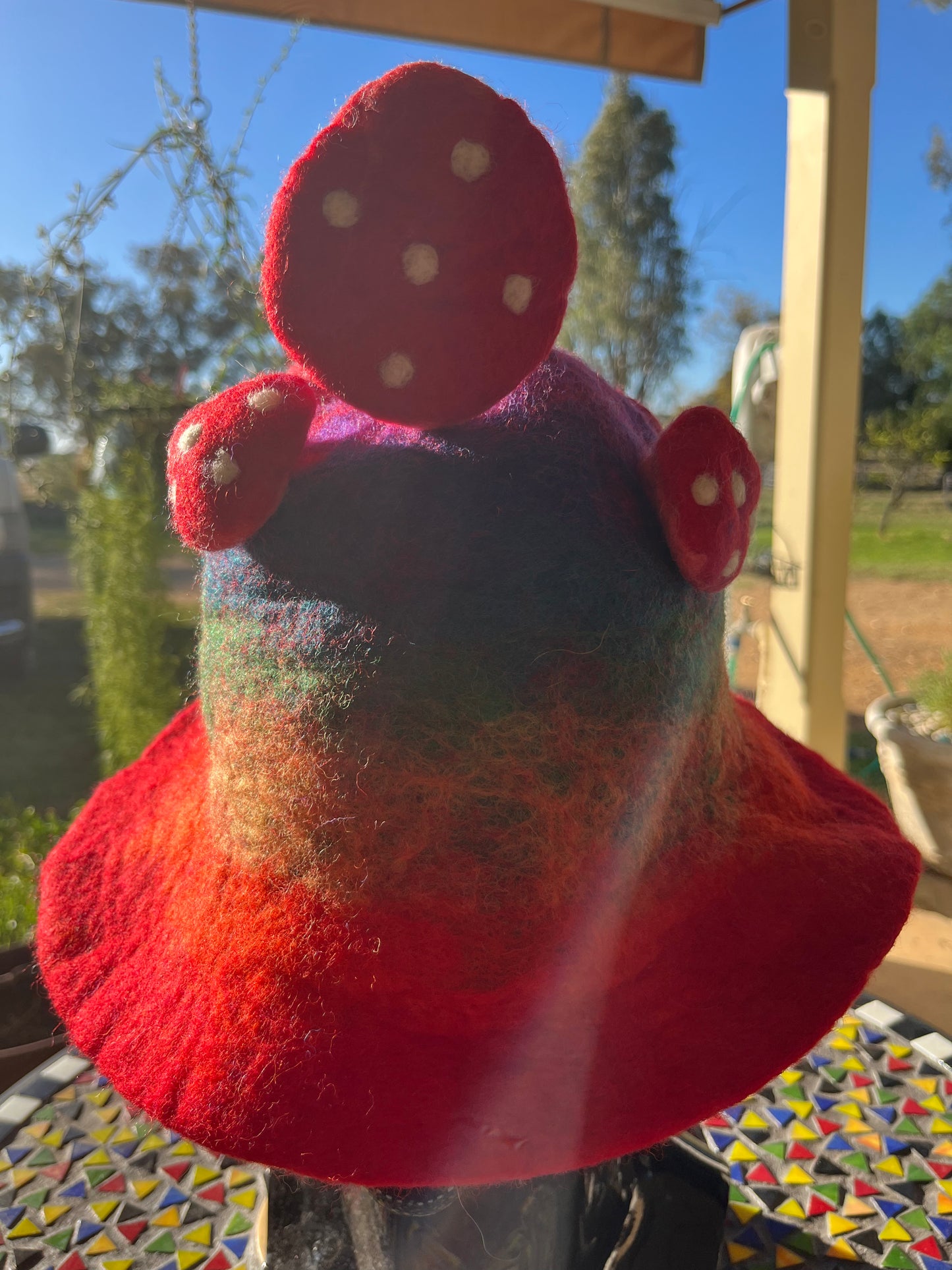 Rainbow Mushroom Felted Hat