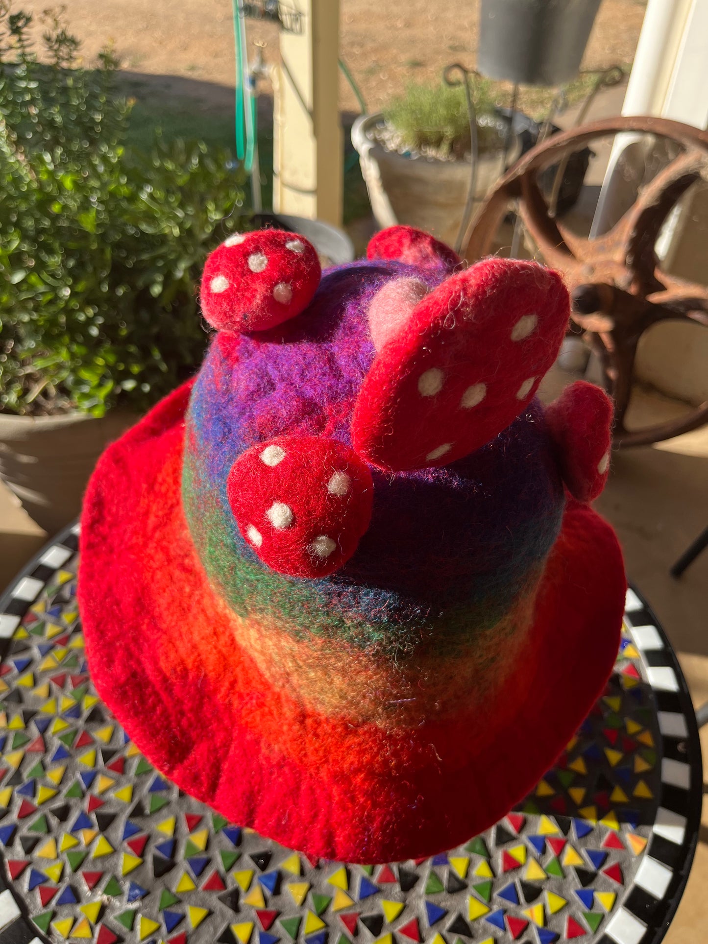 Rainbow Mushroom Felted Hat