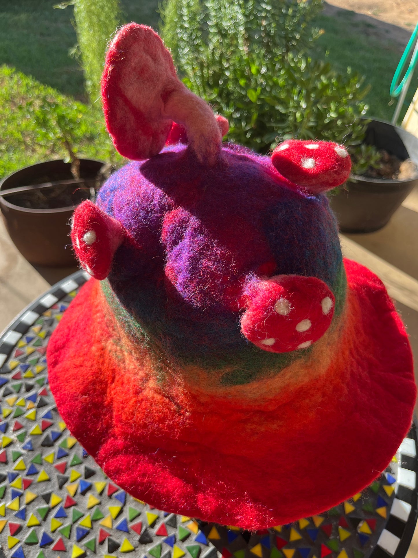 Rainbow Mushroom Felted Hat