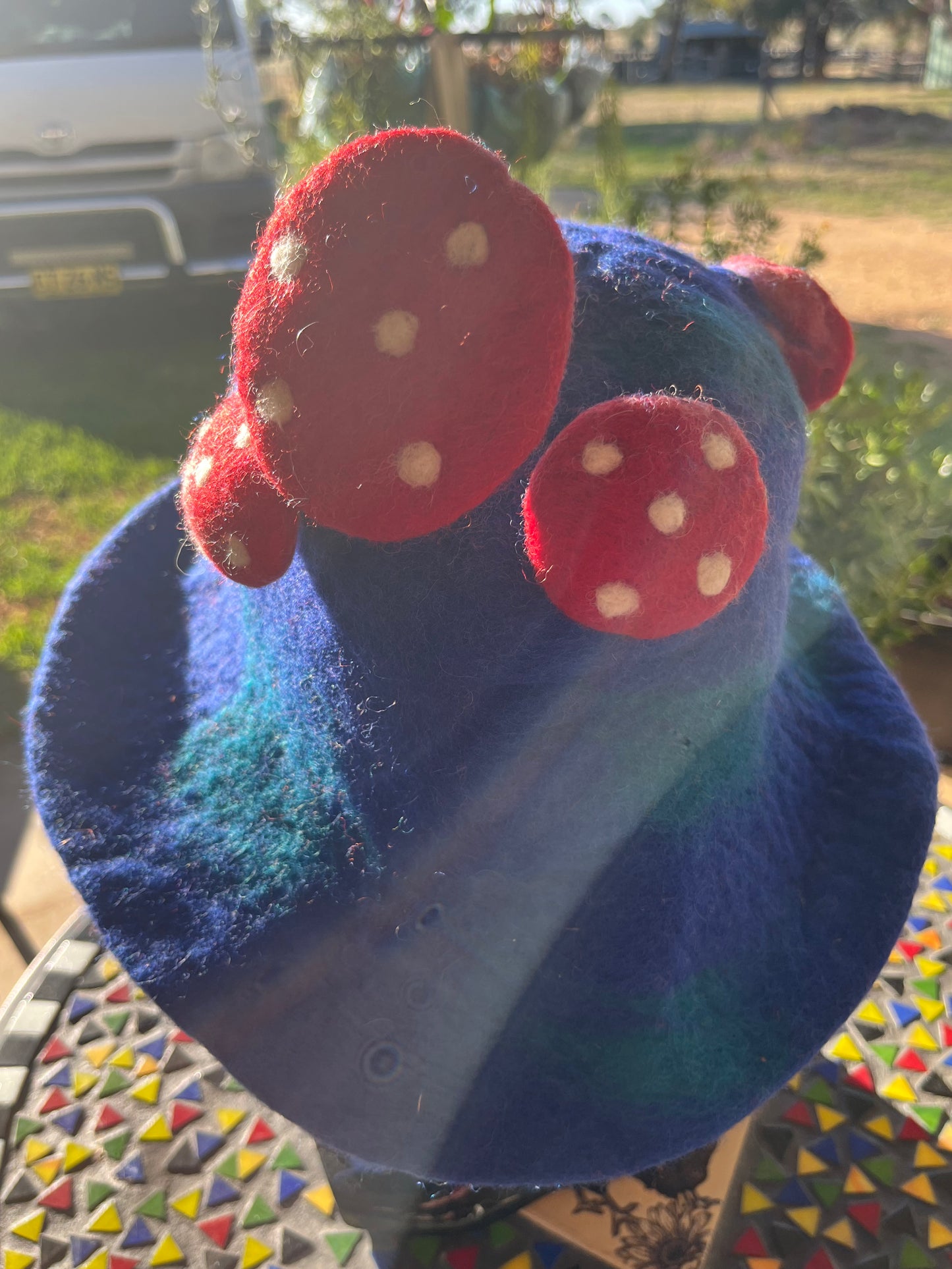 Blue Mushroom Felted Hat