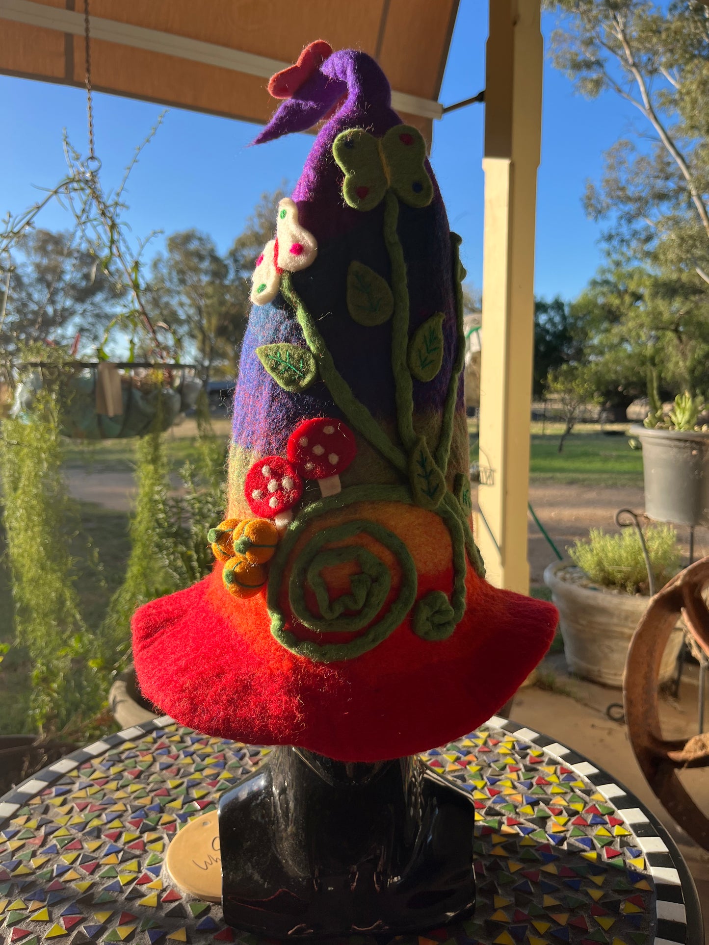 Magical Wizard  Felted Hat with Pink Butterflies