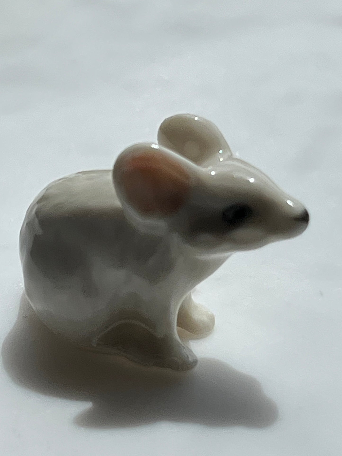 Miniature Porcelain White Mouse Figurine with Curled Tail