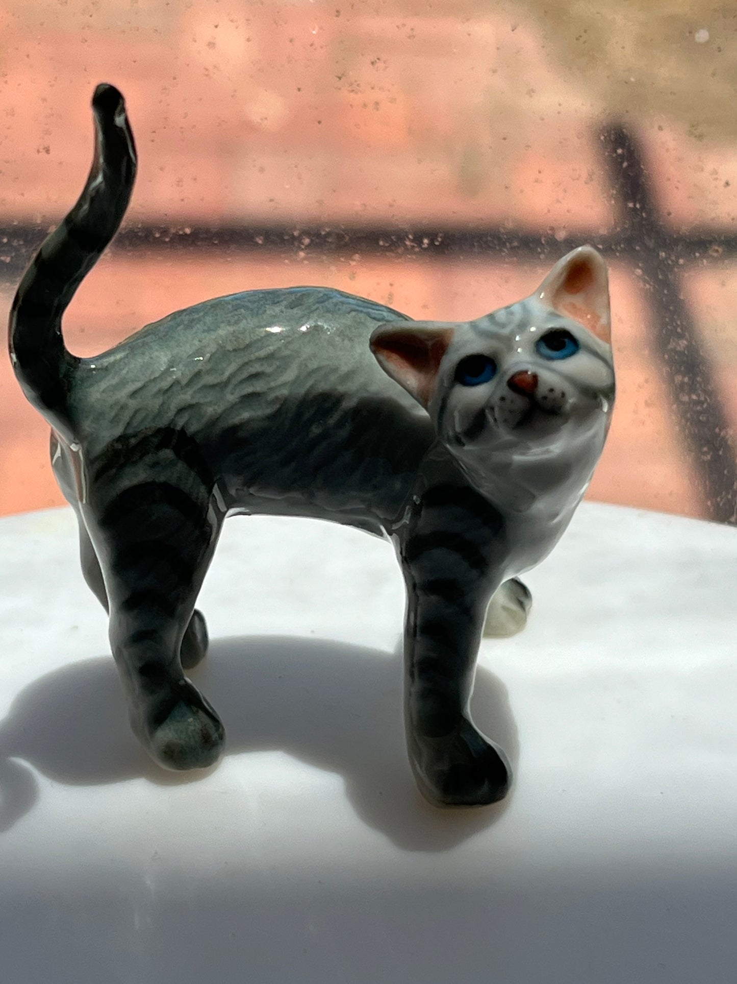 Miniature Porcelain Grey Standing Cat