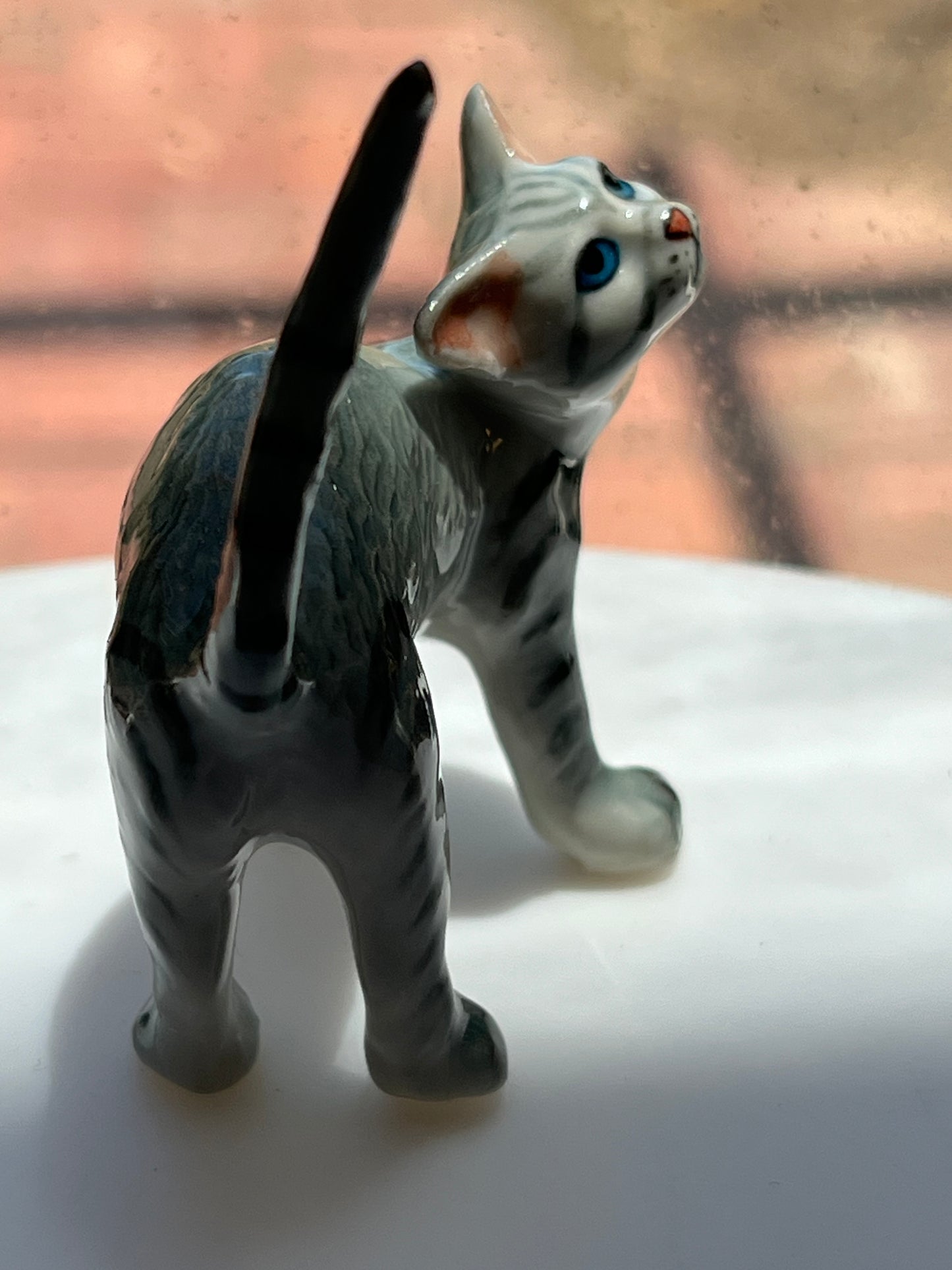 Miniature Porcelain Grey Standing Cat