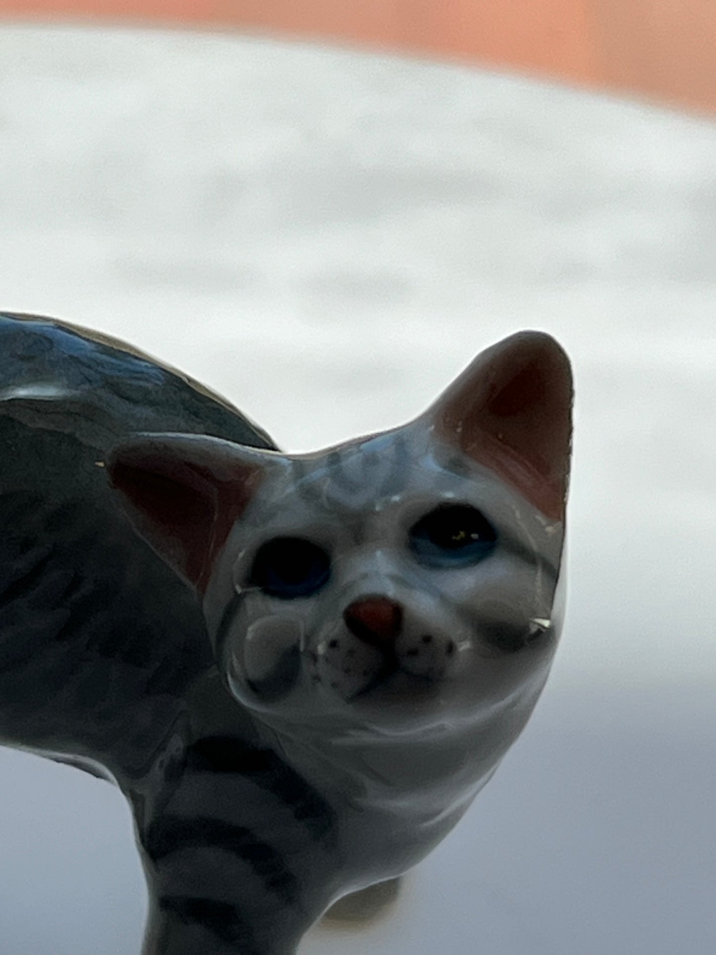 Miniature Porcelain Grey Standing Cat