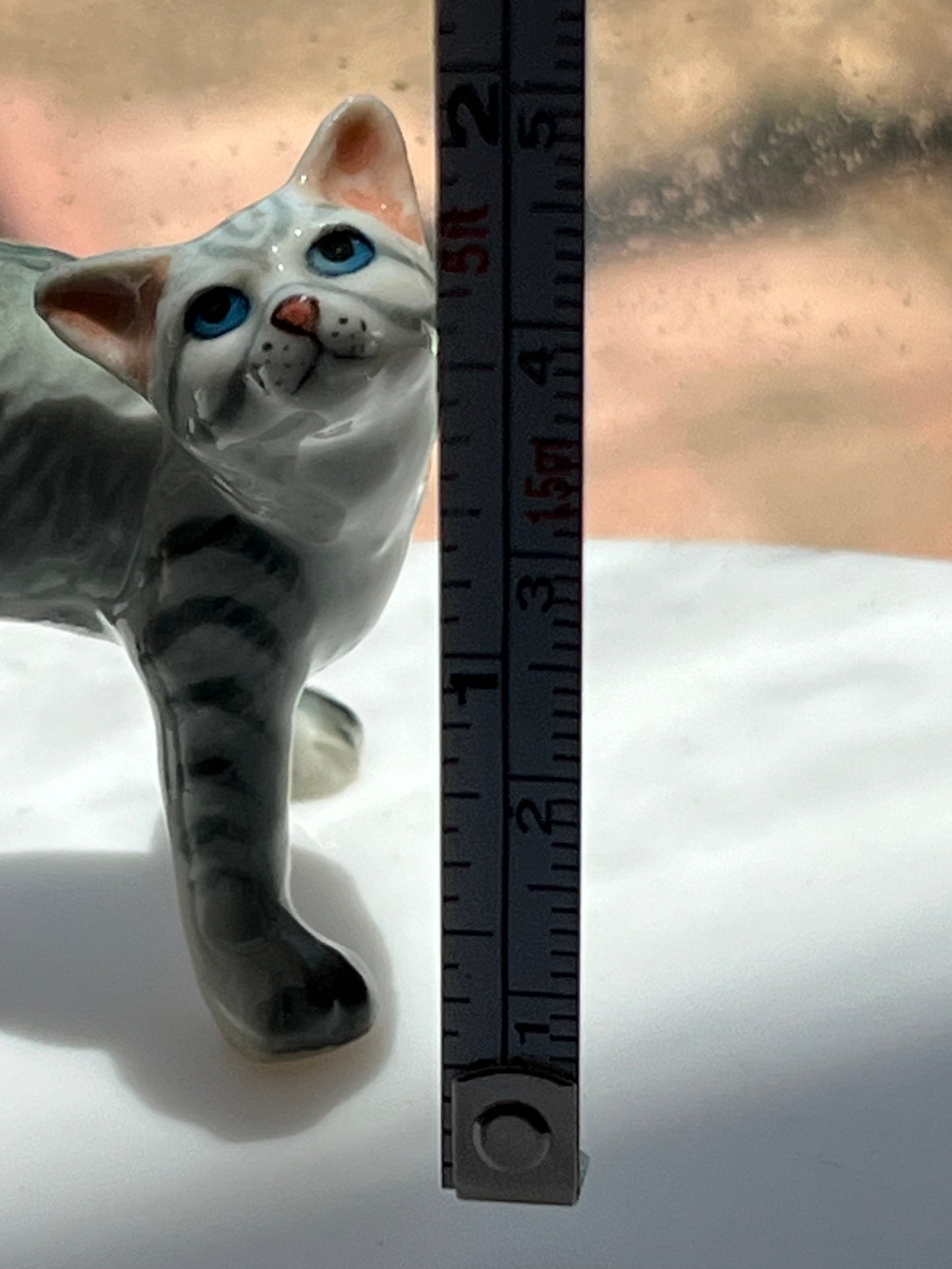 Miniature Porcelain Grey Standing Cat