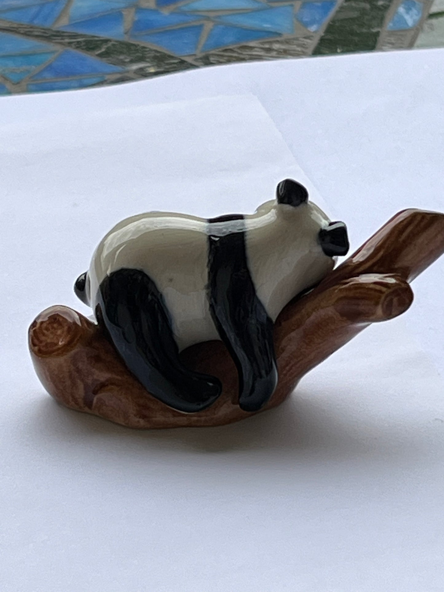 Miniature Porcelain Panda Sleeping on Log 2pcs