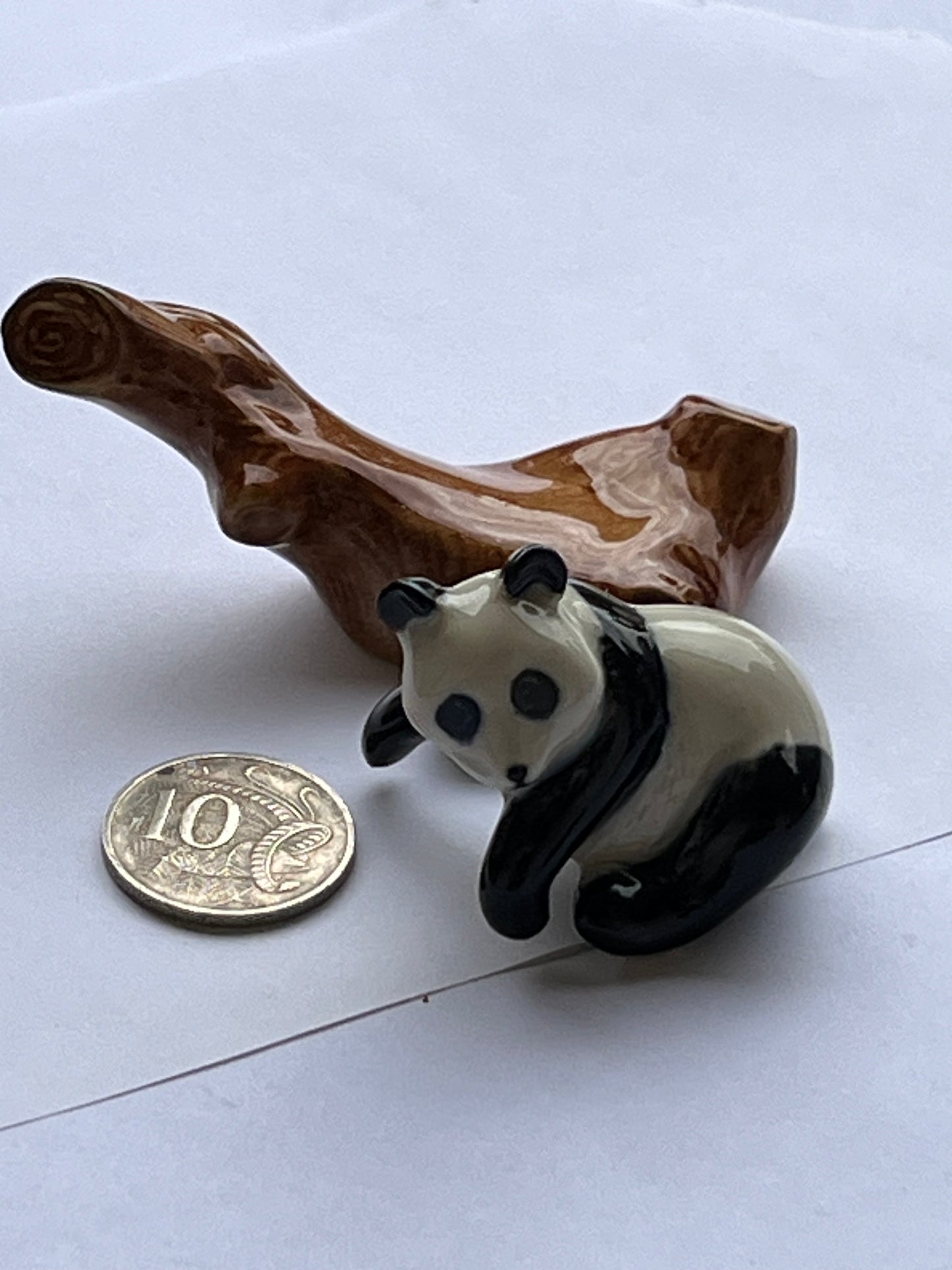 Miniature Porcelain Panda Sleeping on Log 2pcs