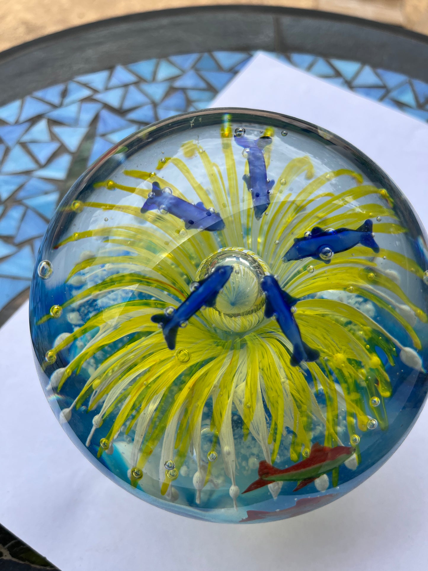 Large Paperweight Yellow Splash Dolpine Glow in the dark 14cm