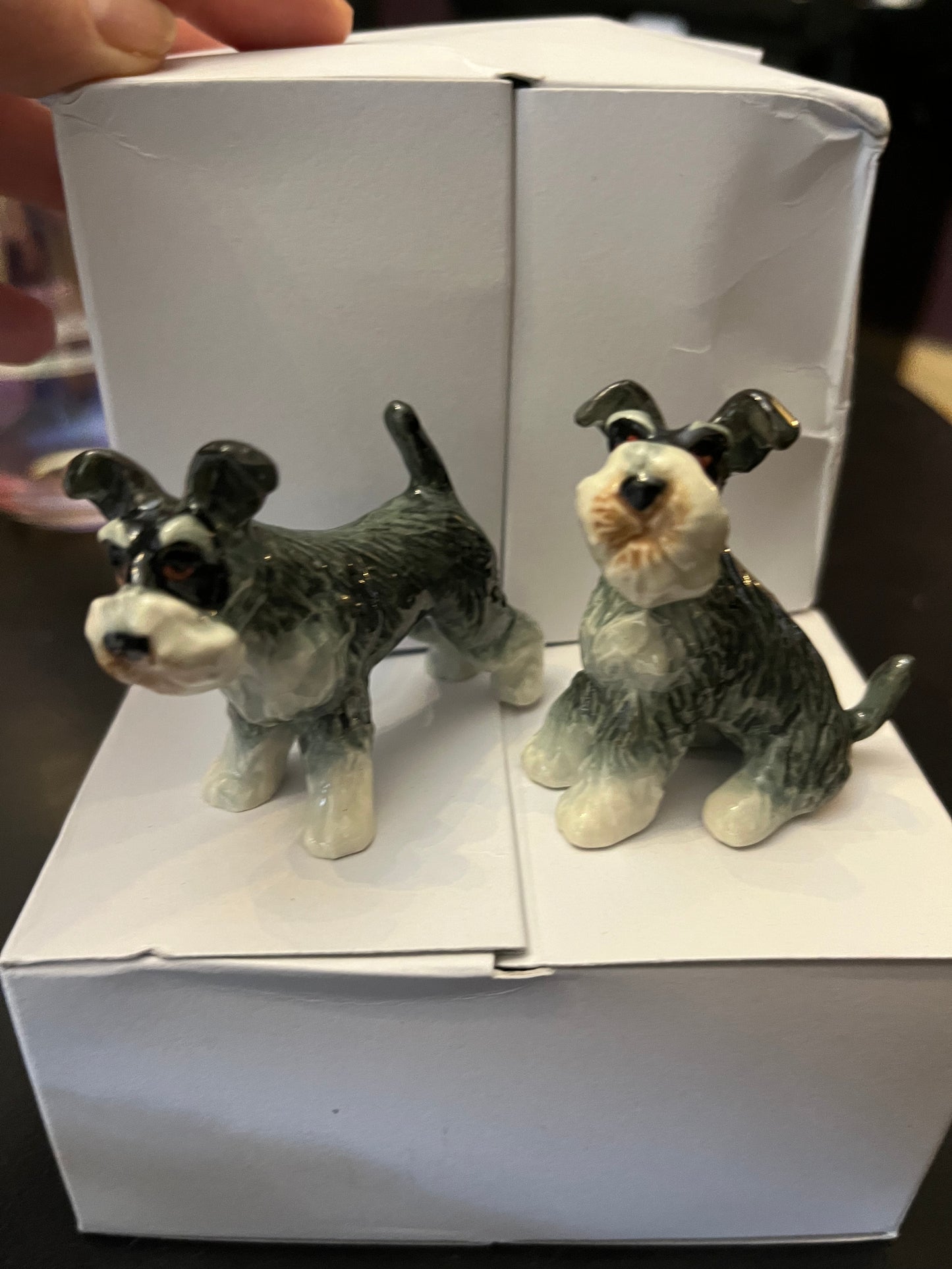 Miniature Porcelain Dog Figurine Schnauzer Set 2 Pcs