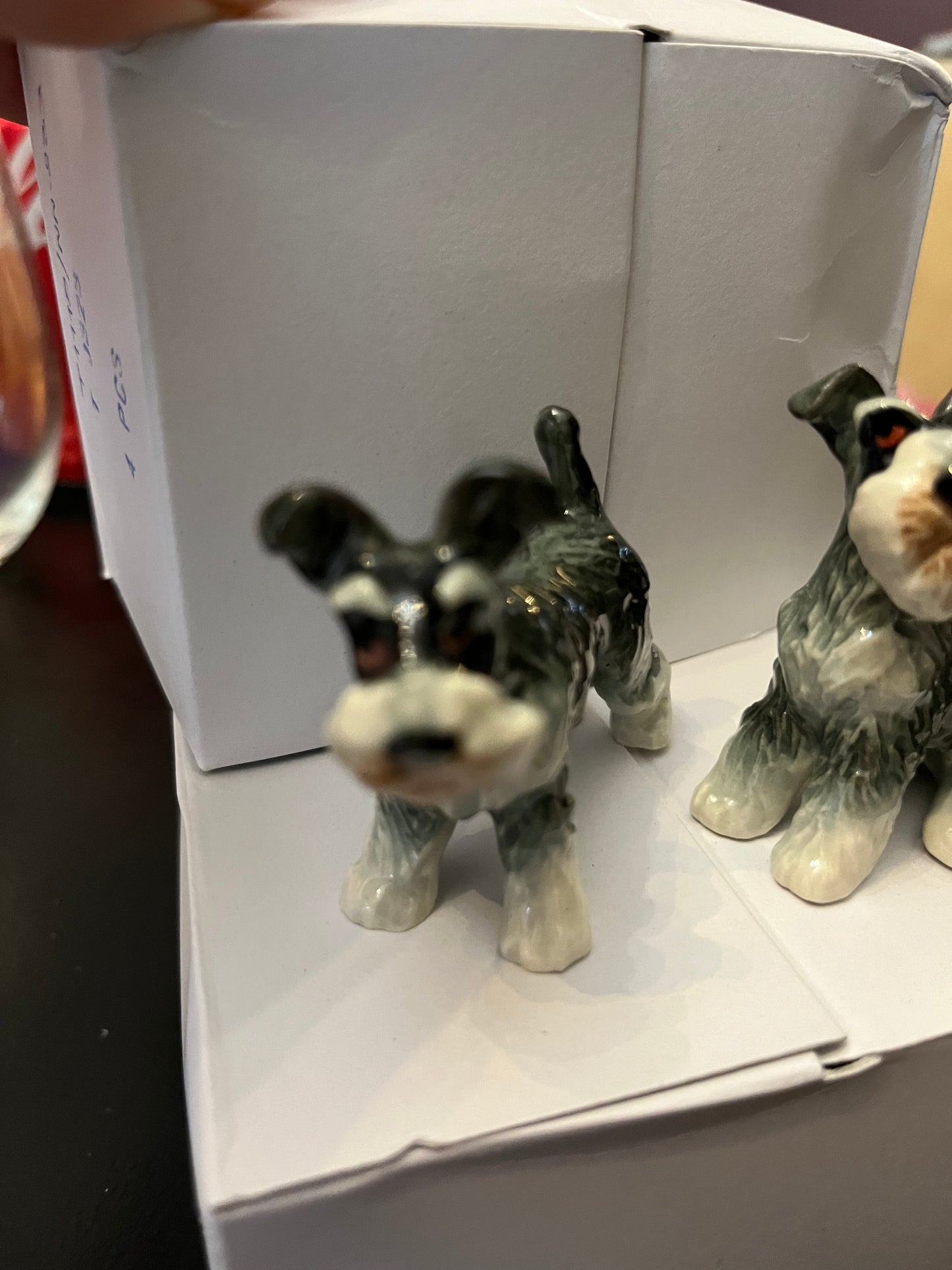 Miniature Porcelain Dog Figurine Schnauzer Set 2 Pcs