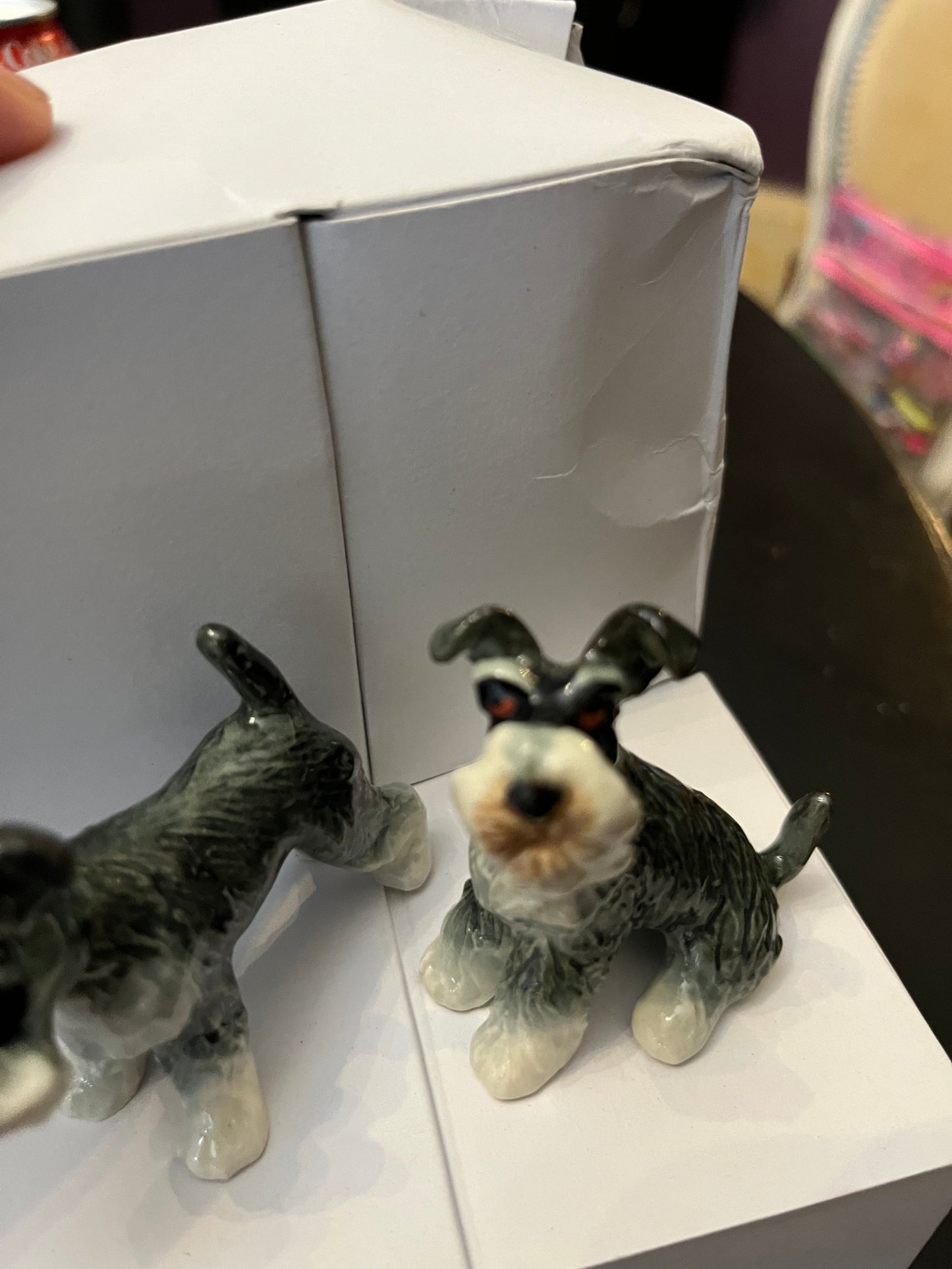 Miniature Porcelain Dog Figurine Schnauzer Set 2 Pcs