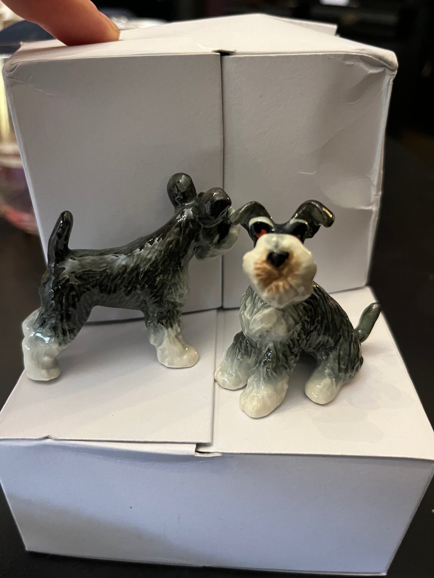 Miniature Porcelain Dog Figurine Schnauzer Set 2 Pcs