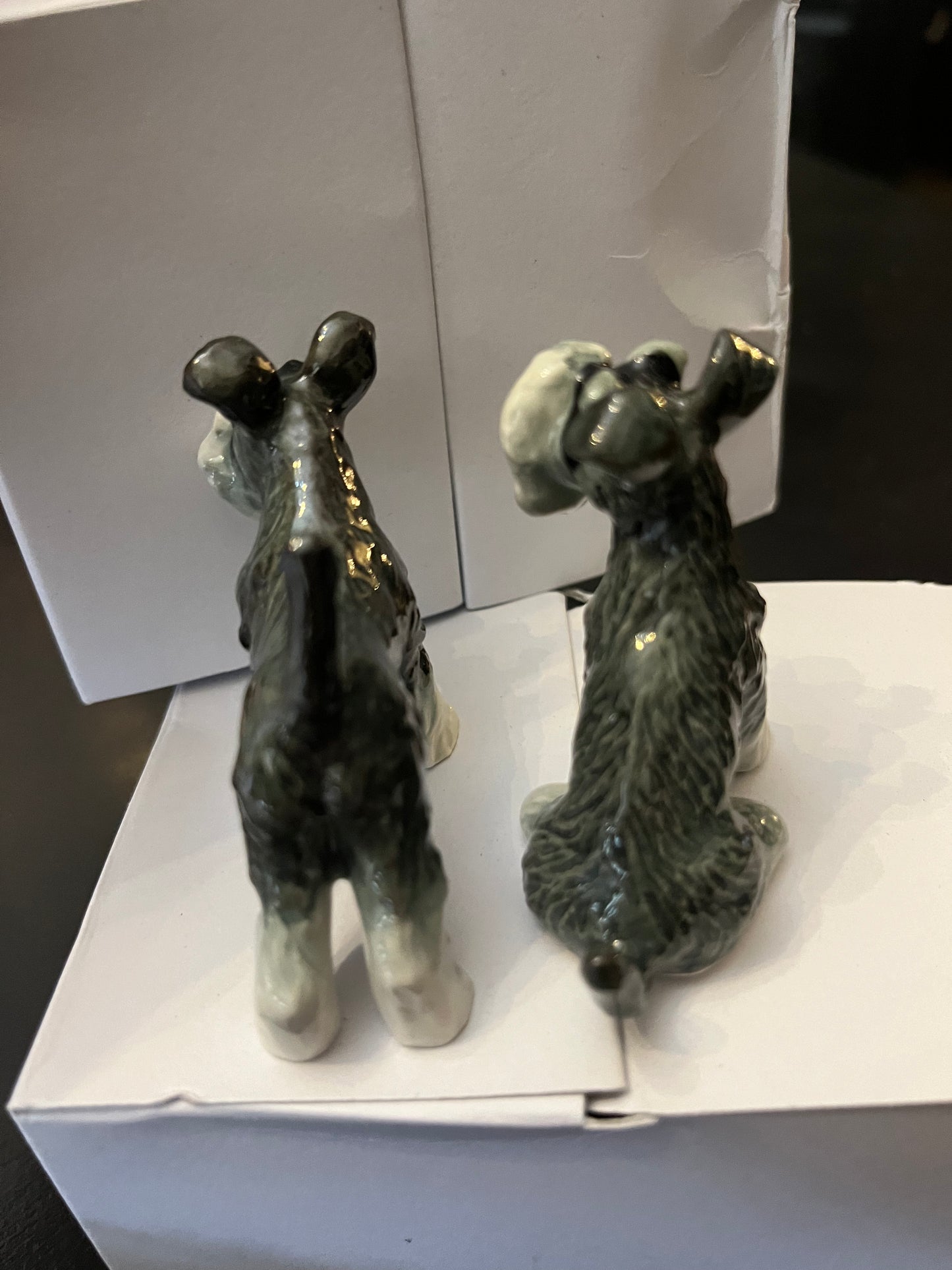 Miniature Porcelain Dog Figurine Schnauzer Set 2 Pcs