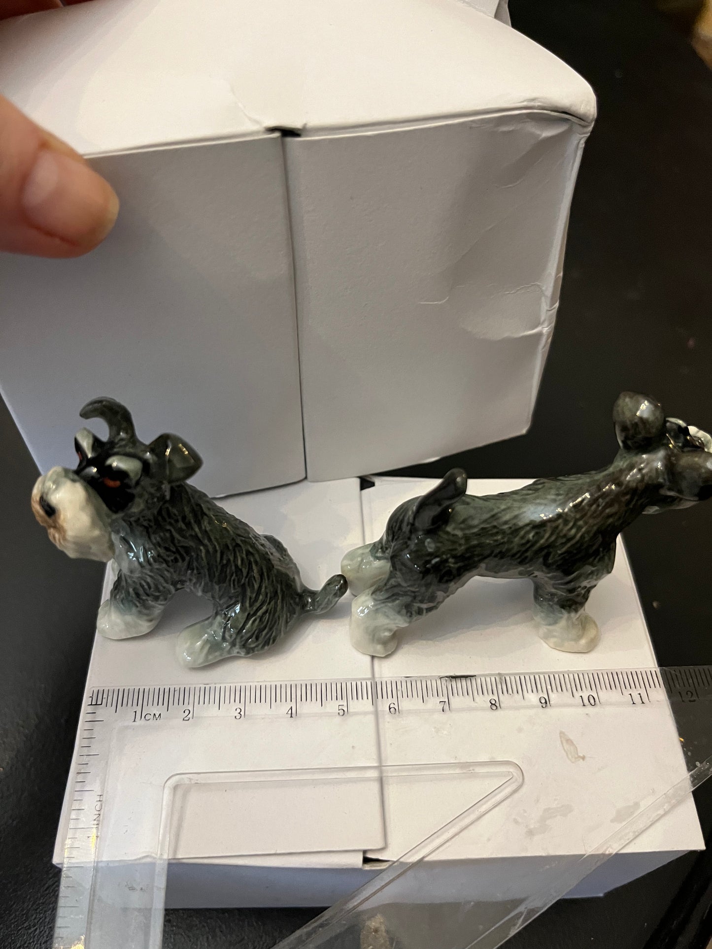 Miniature Porcelain Dog Figurine Schnauzer Set 2 Pcs