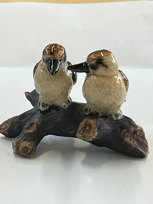 Miniature Porcelain Australian Kookaburra on Log  Bird Figurines