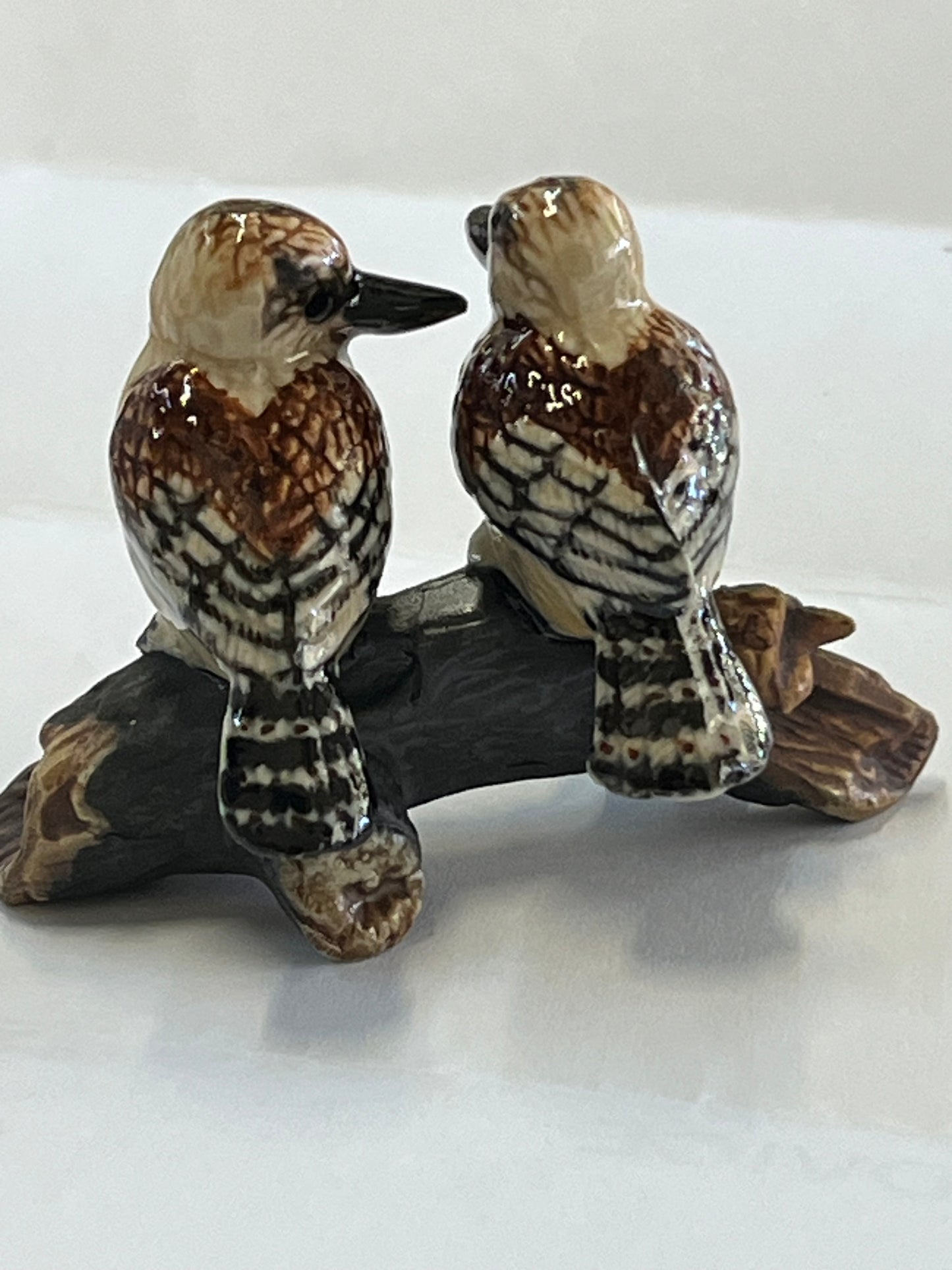 Miniature Porcelain Australian Kookaburra on Log Bird Figurines