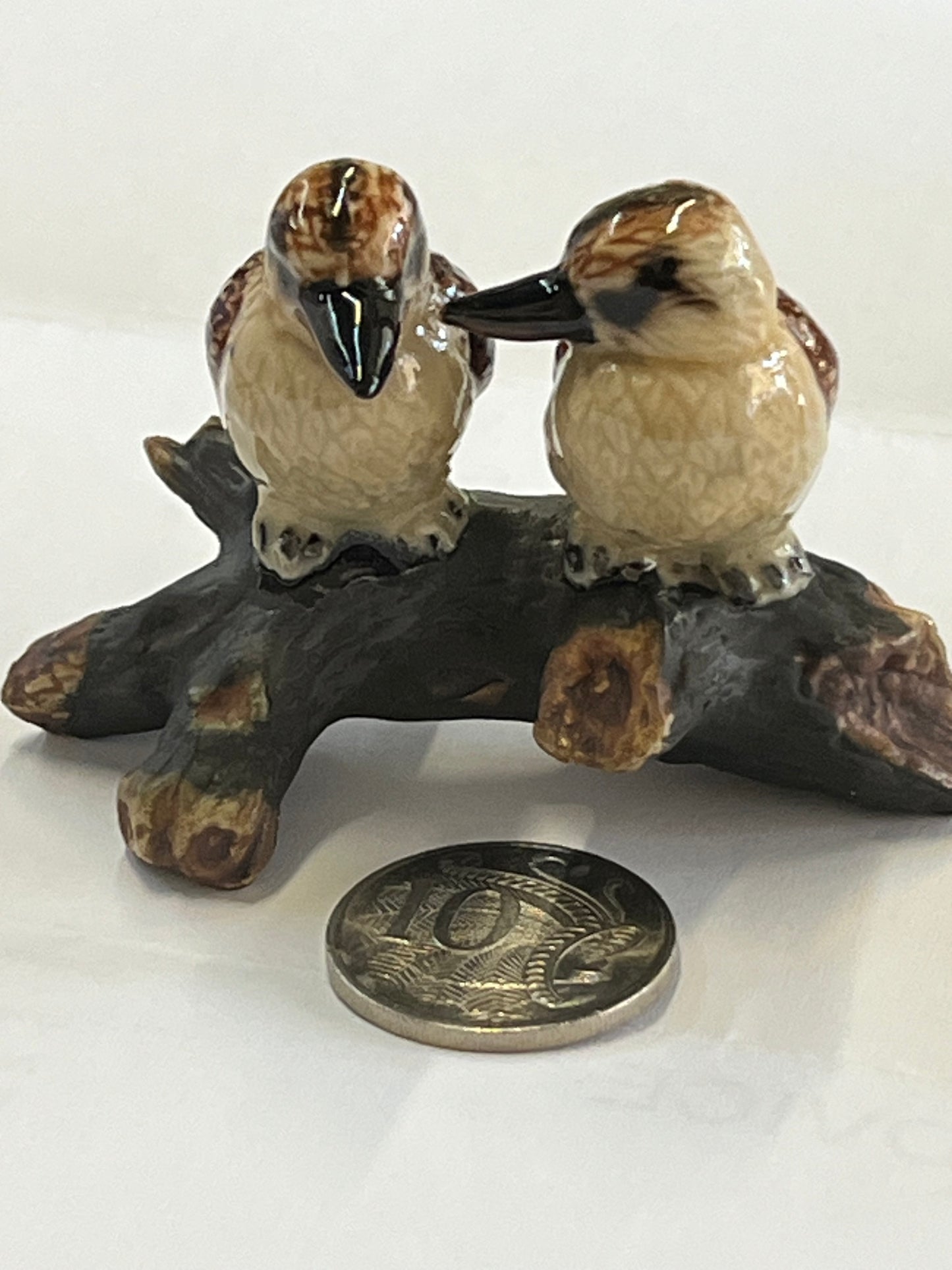 Miniature Porcelain Australian Kookaburra on Log Bird Figurines