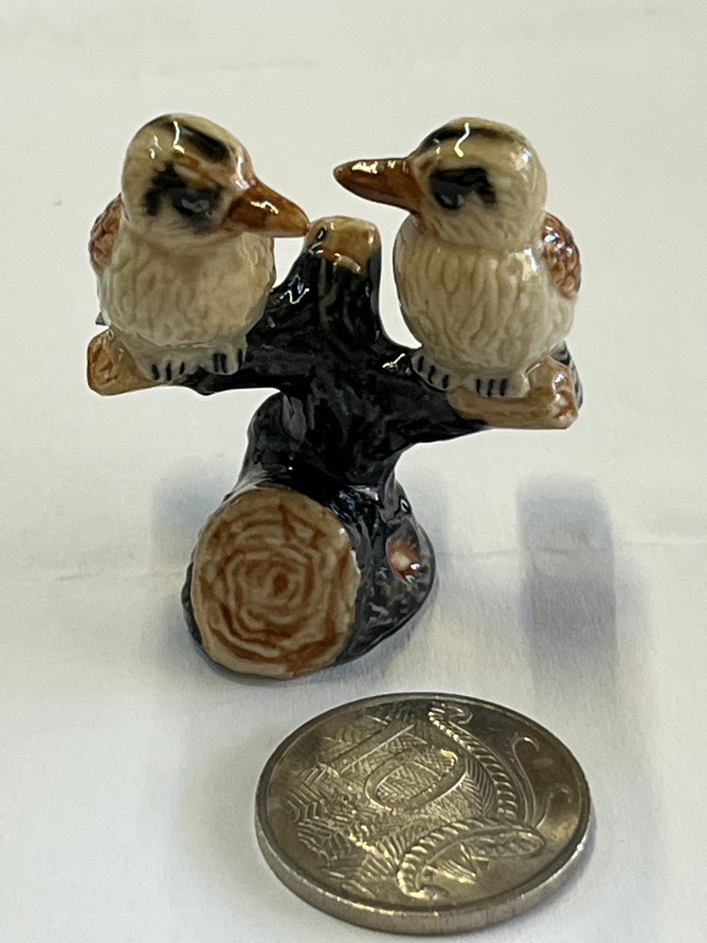 Miniature Porcelain Australian Kookaburra on Log  Bird Figurines (Medium)