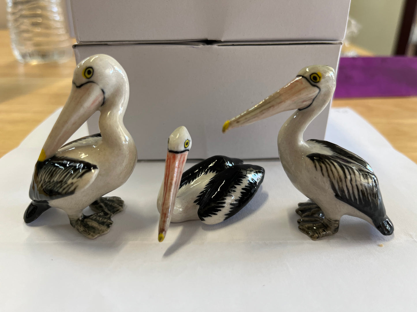 Miniature Porcelain Pelican Family Bird Figurines Set of 3