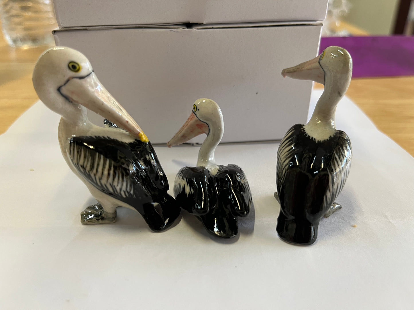 Miniature Porcelain Pelican Family Bird Figurines Set of 3