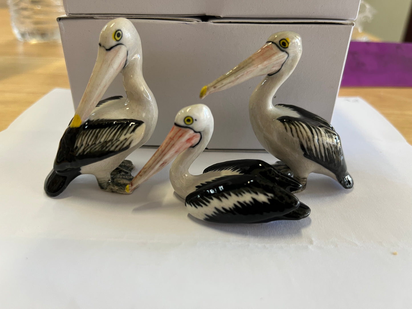 Miniature Porcelain Pelican Family Bird Figurines Set of 3