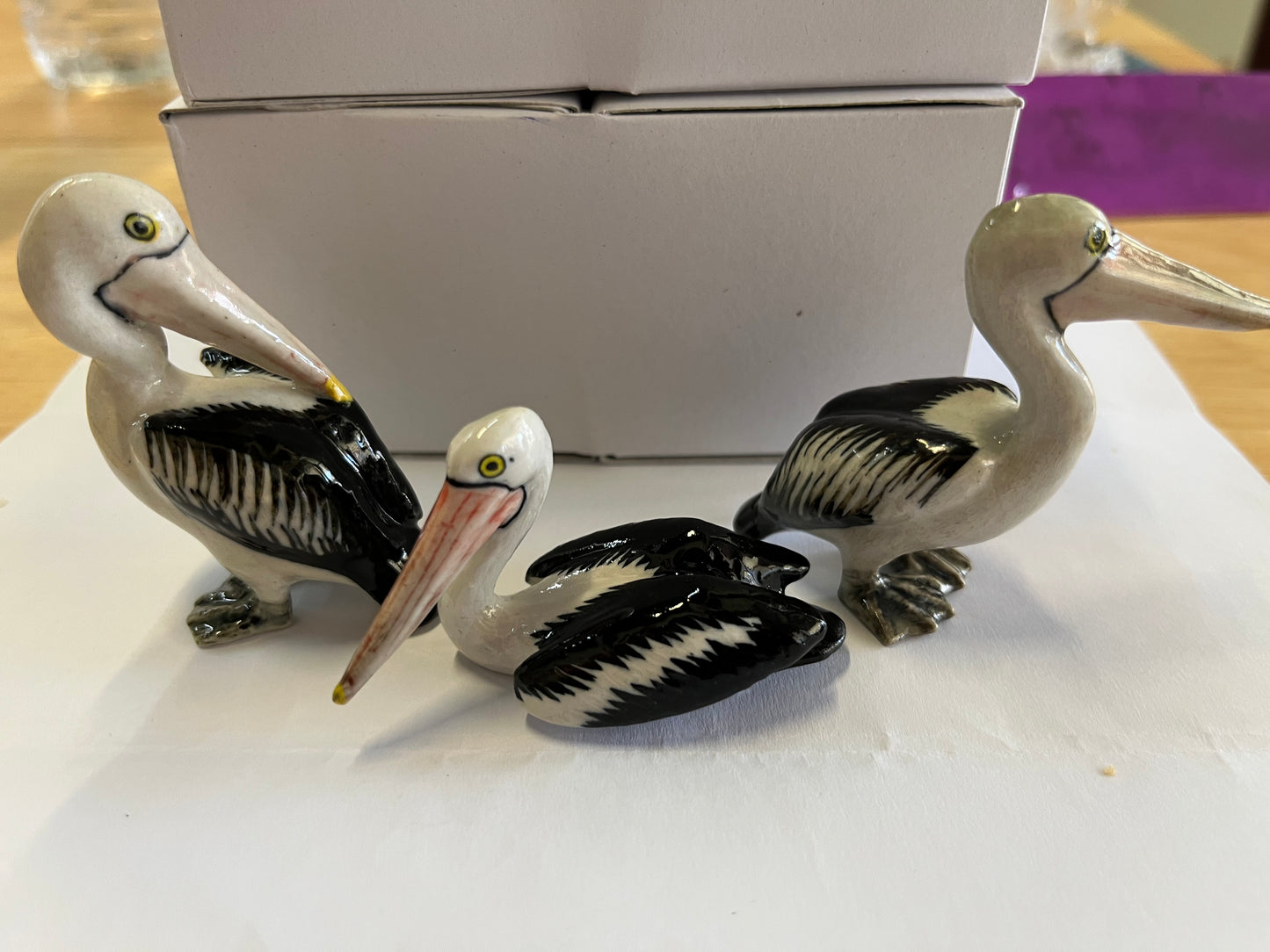 Miniature Porcelain Pelican Family Bird Figurines Set of 3