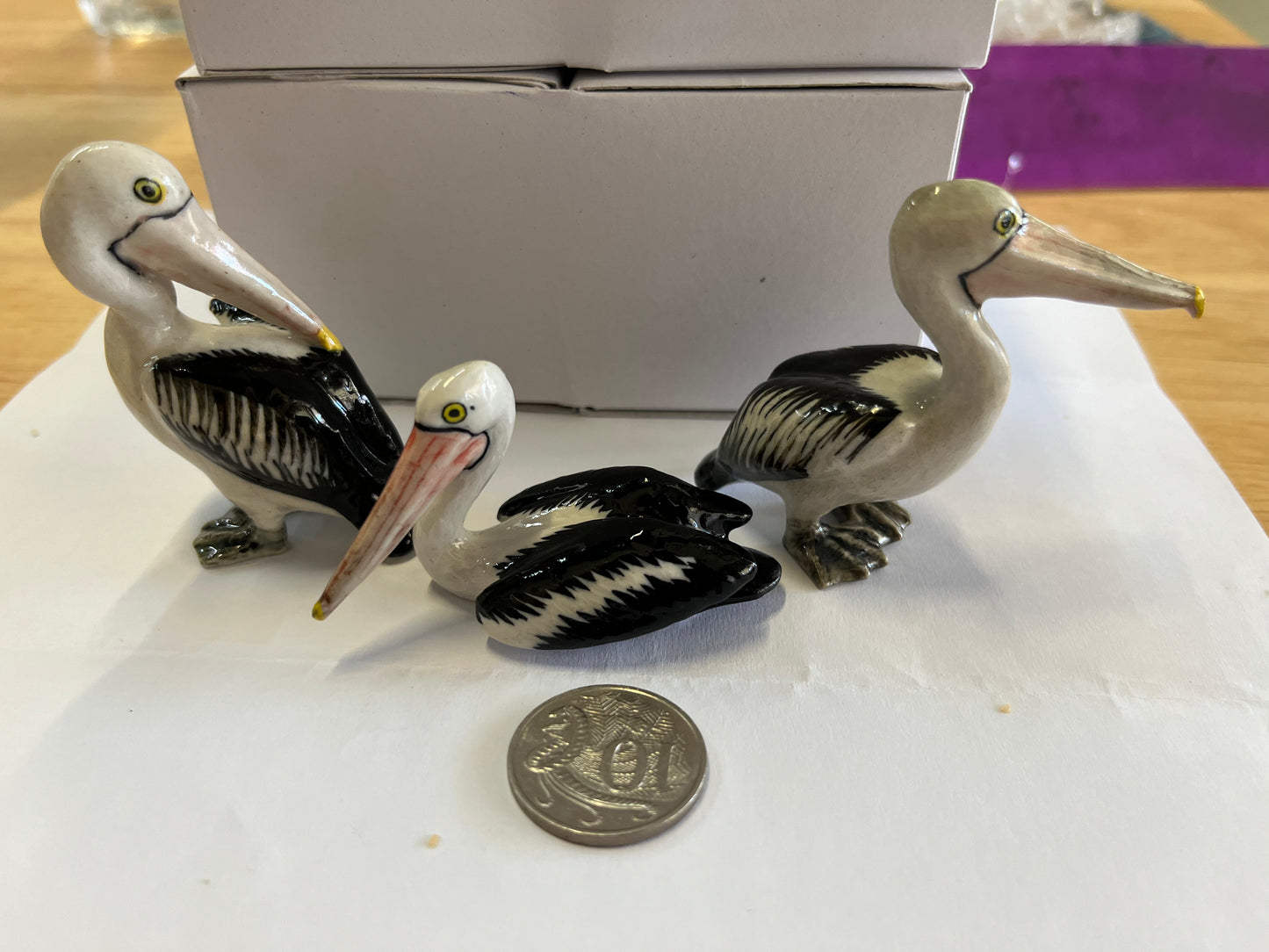 Miniature Porcelain Pelican Family Bird Figurines Set of 3