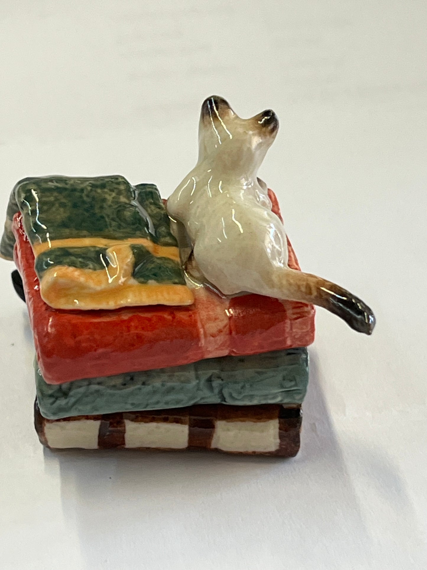 Miniature Porcelain Siamese Cats on Blankets