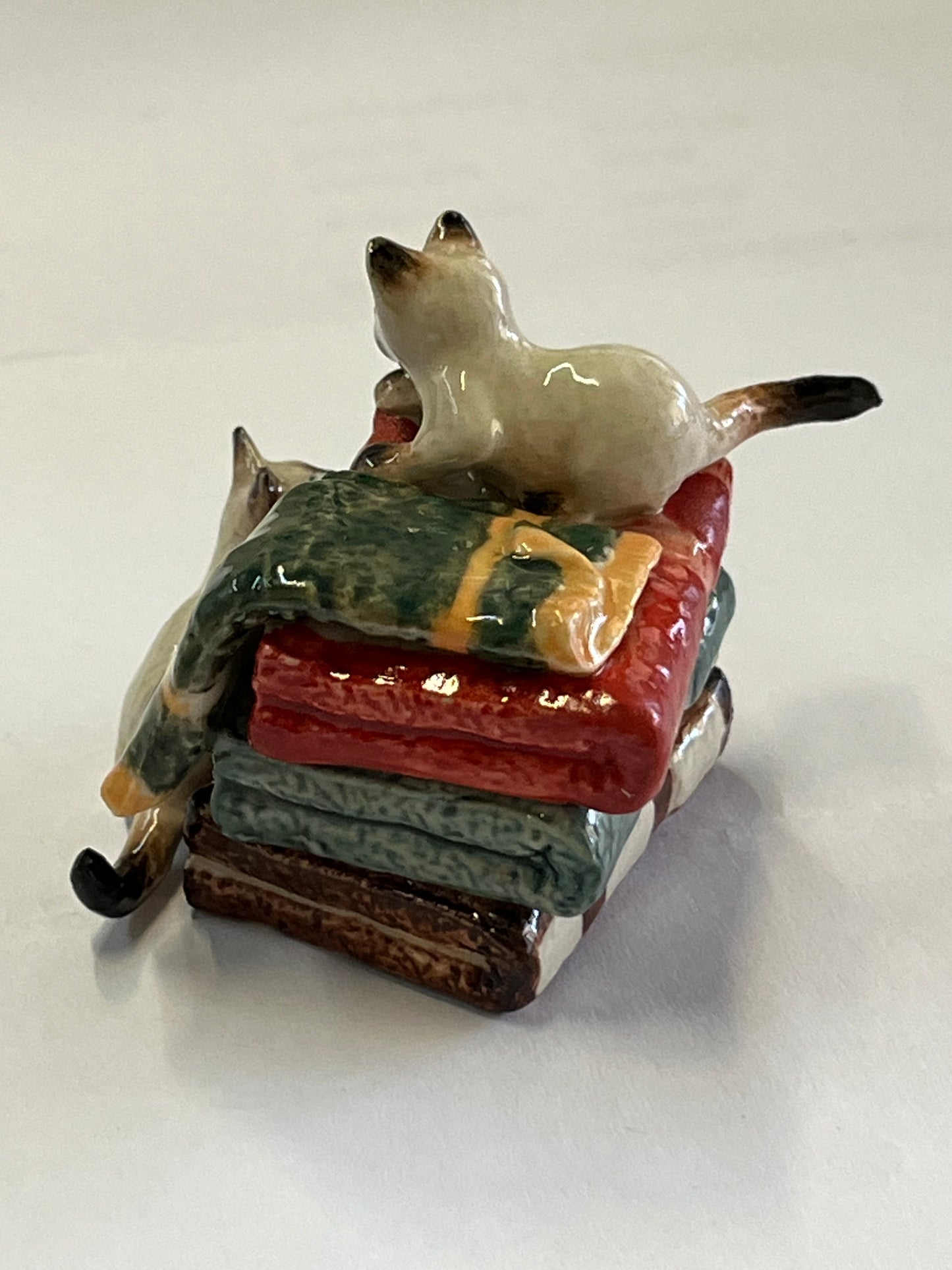 Miniature Porcelain Siamese Cats on Blankets