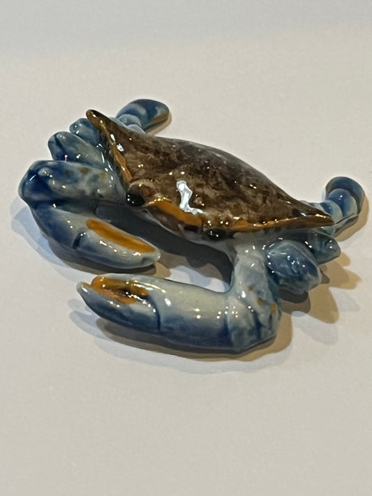 Miniature Porcelain Blue Crab - Hand Painted Ocean Animal
