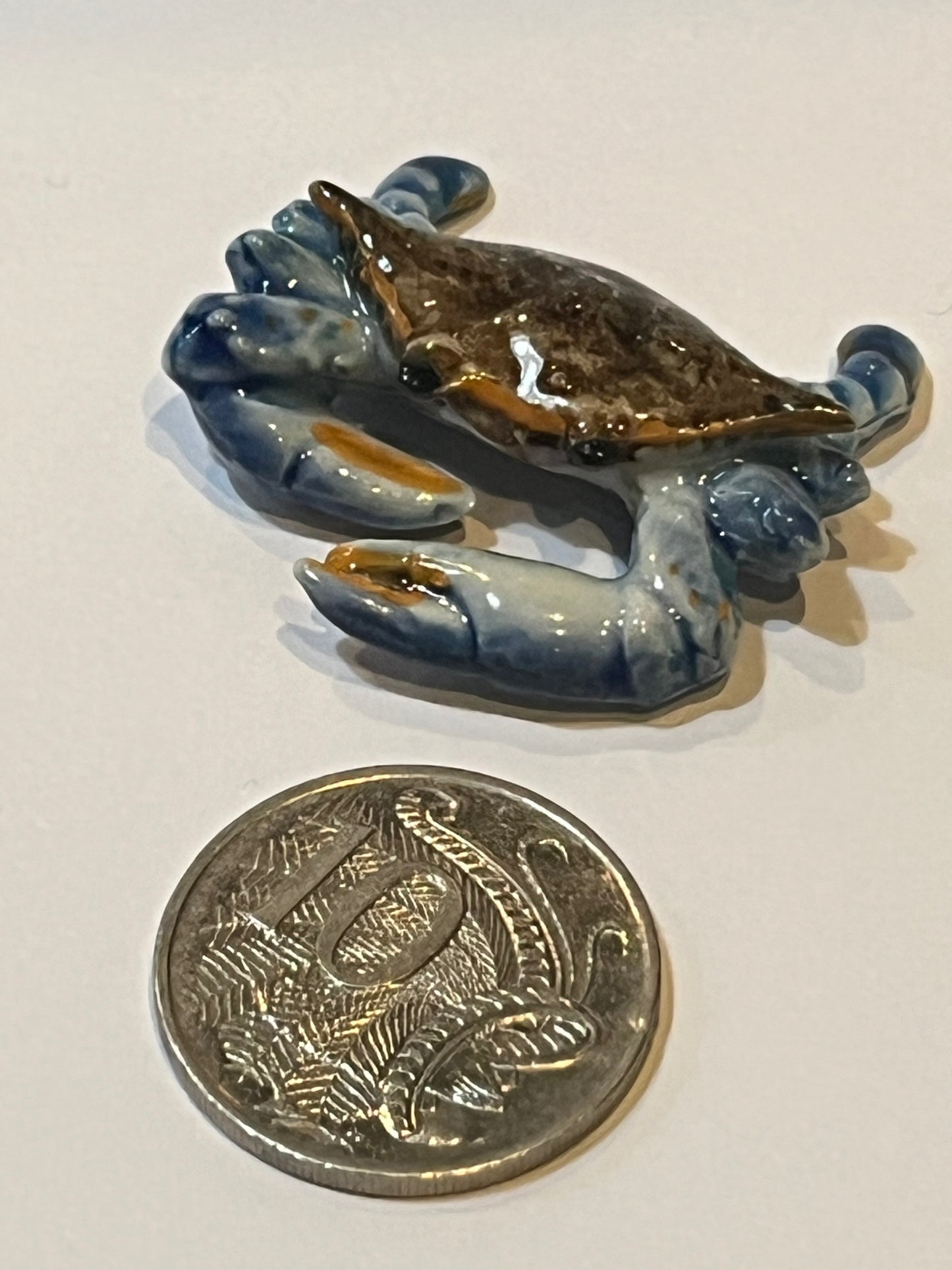 Miniature Porcelain Blue Crab - Hand Painted Ocean Animal