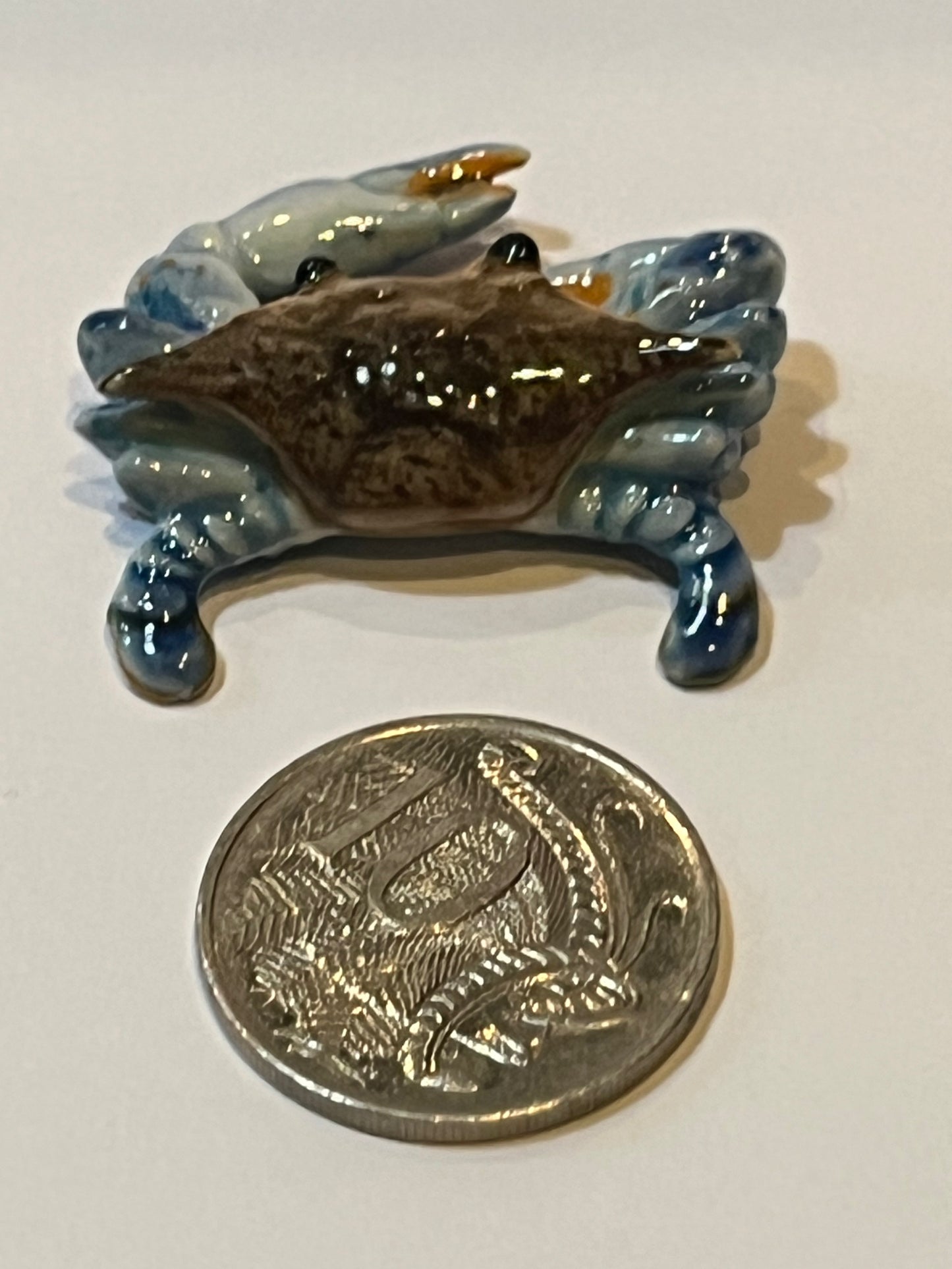 Miniature Porcelain Blue Crab - Hand Painted Ocean Animal