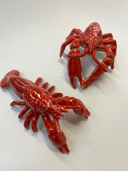 Miniature Porcelain Lobster / Crayfish Figurines Set of 2 Large