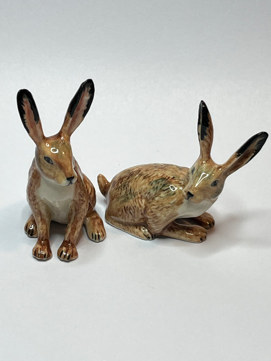 Miniature Porcelain Hare & Rabbit Figurines Set