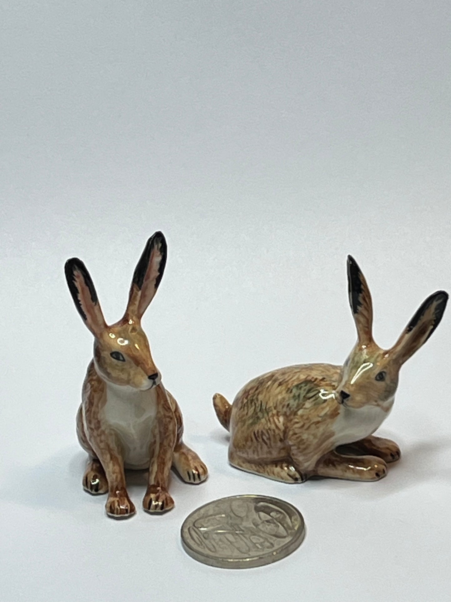 Miniature Porcelain Hare & Rabbit Figurines Set