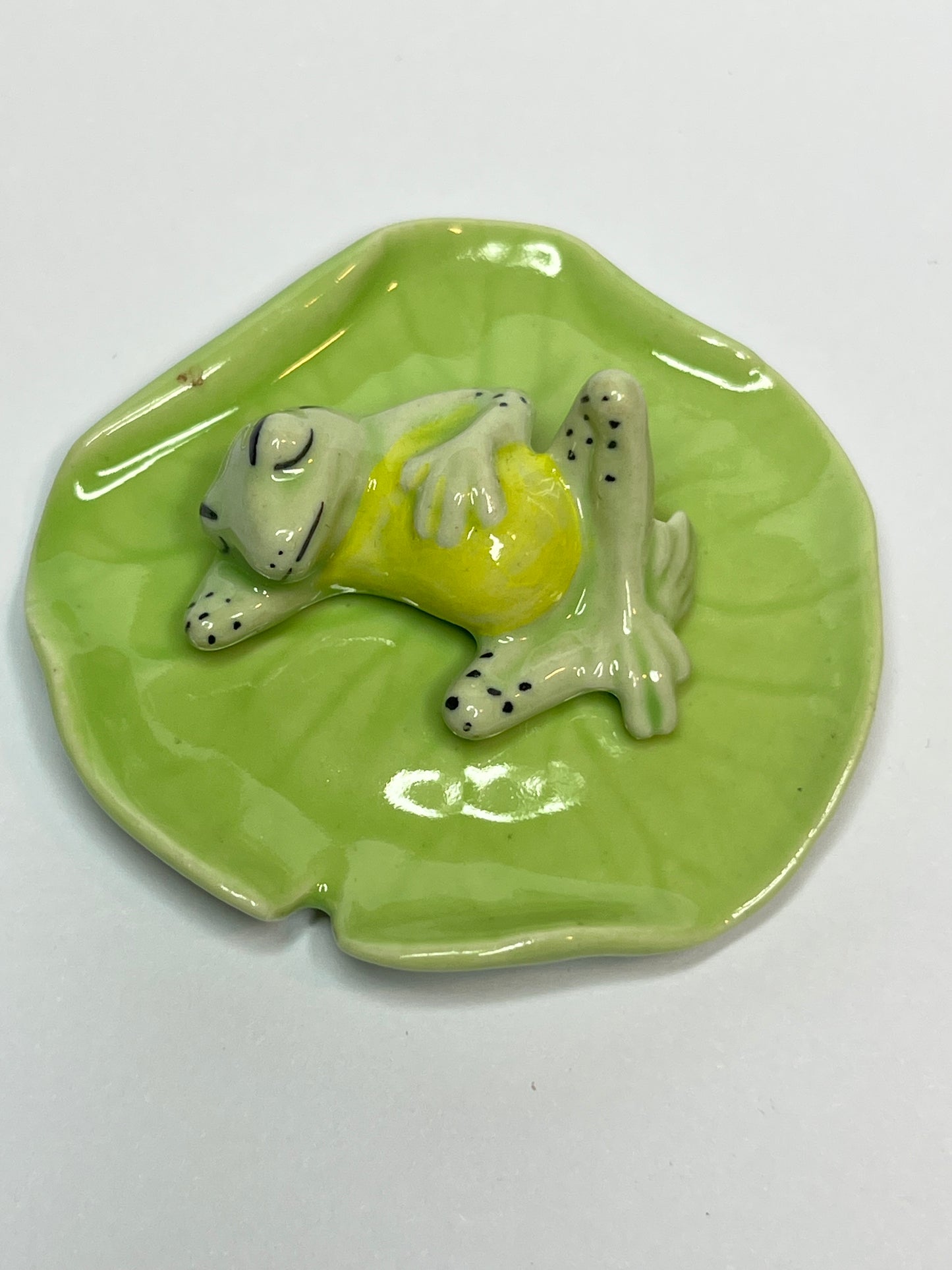 Miniature Porcelain Frog Sleeping on Lily Pad — Set of 2