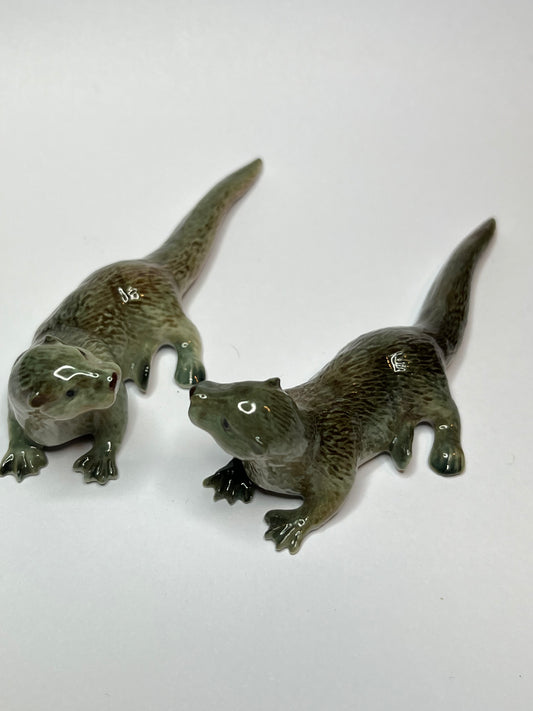 Miniature Porcelain Otter Set 2pcs