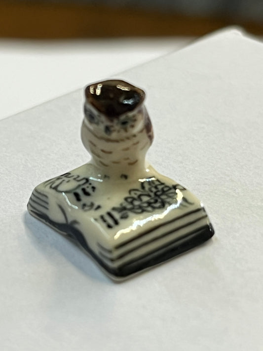 Miniature Porcelain Owl Reading Book Figurine (Mini)
