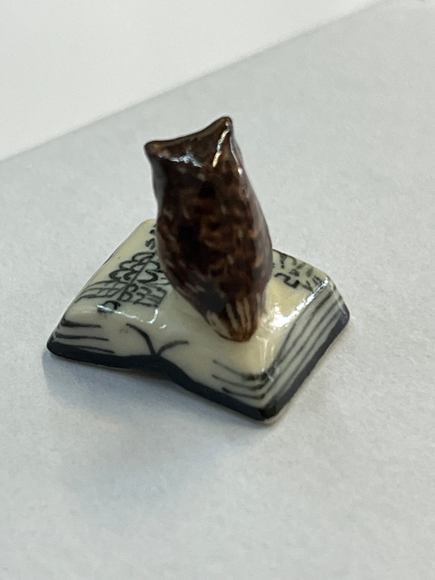 Miniature Porcelain Owl Reading Book Figurine (Mini)