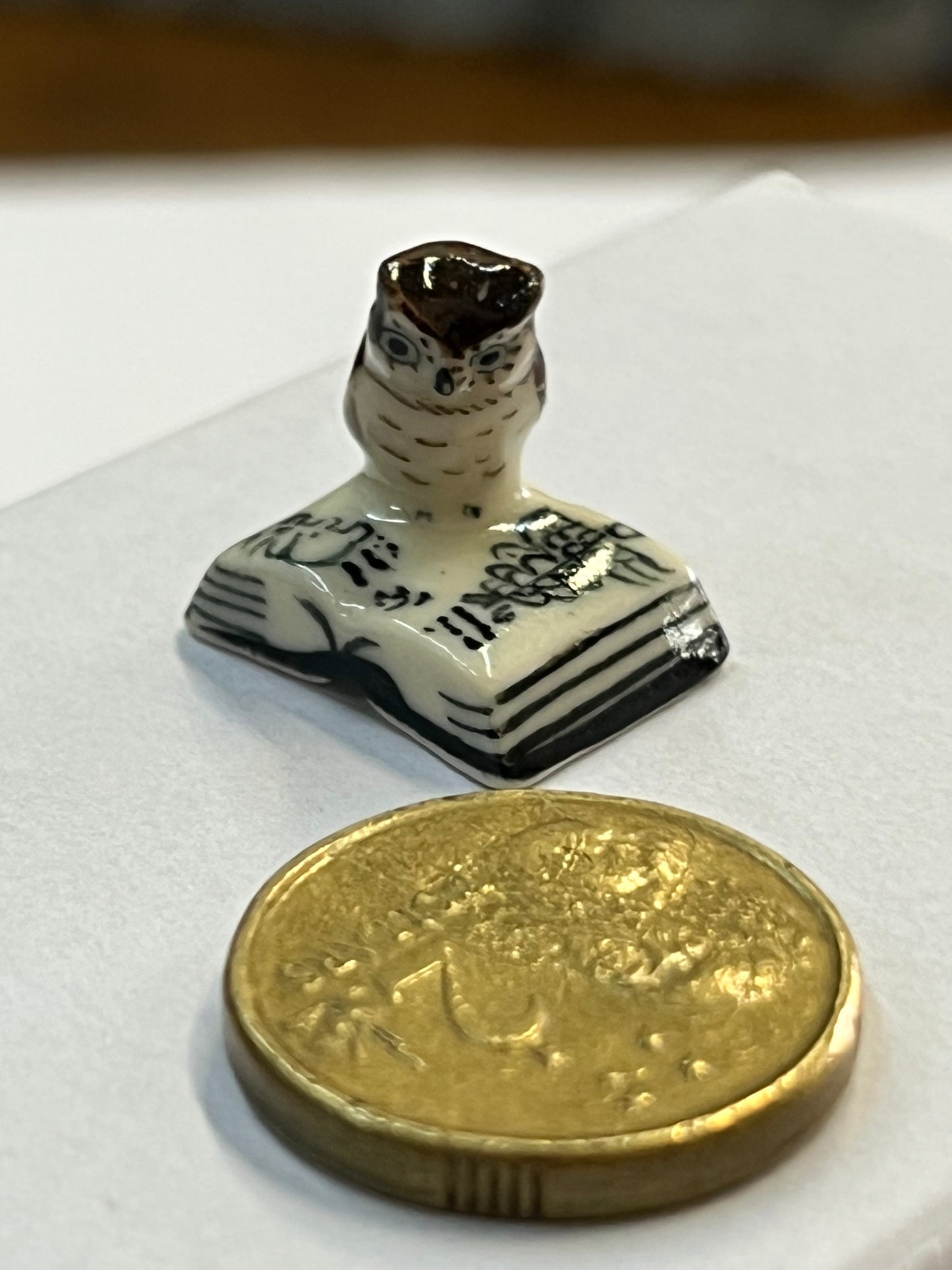 Miniature Porcelain Owl Reading Book Figurine (Mini)