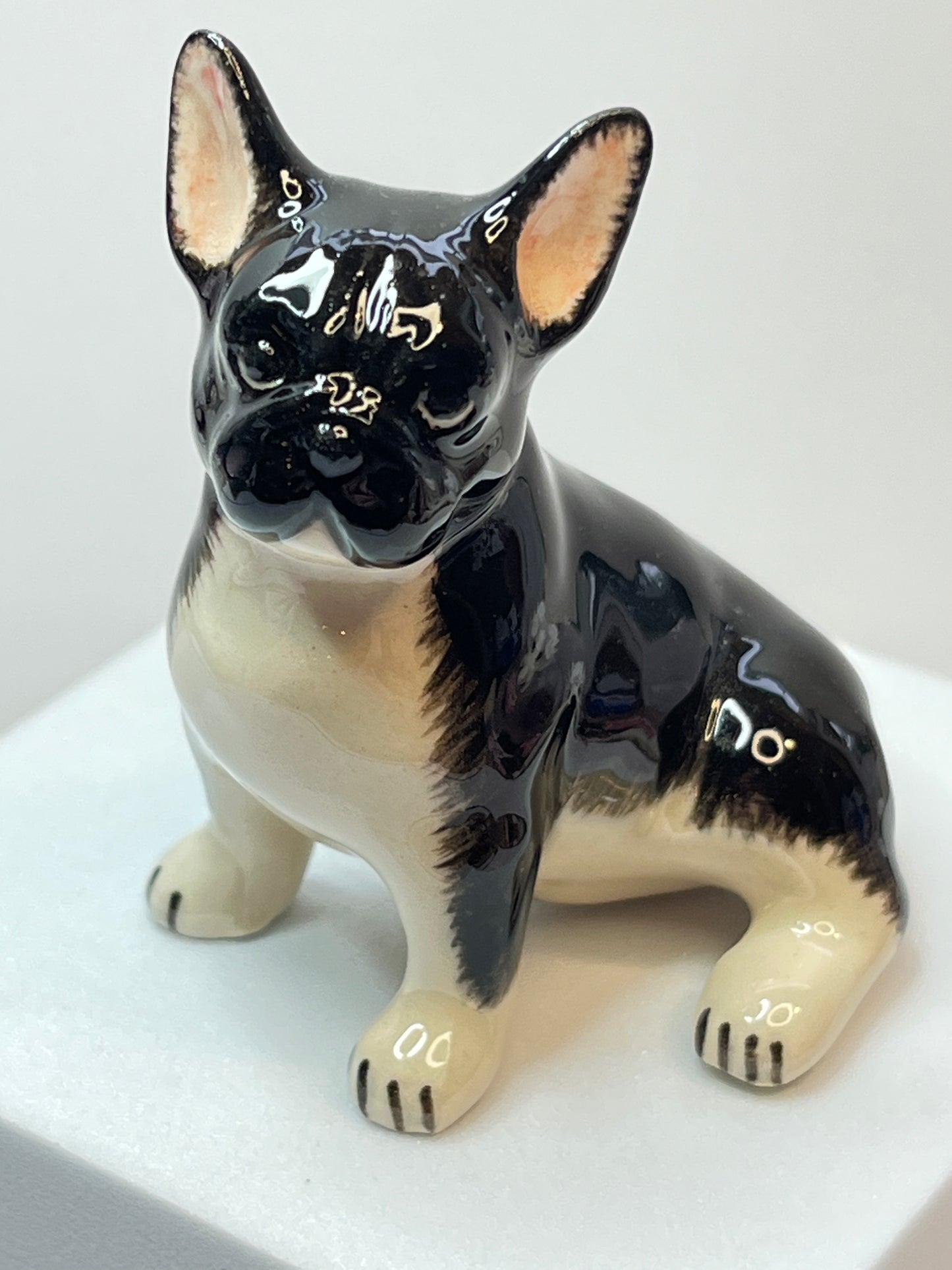 Miniature French Bulldog Figurine - Black and White Porcelain Dog