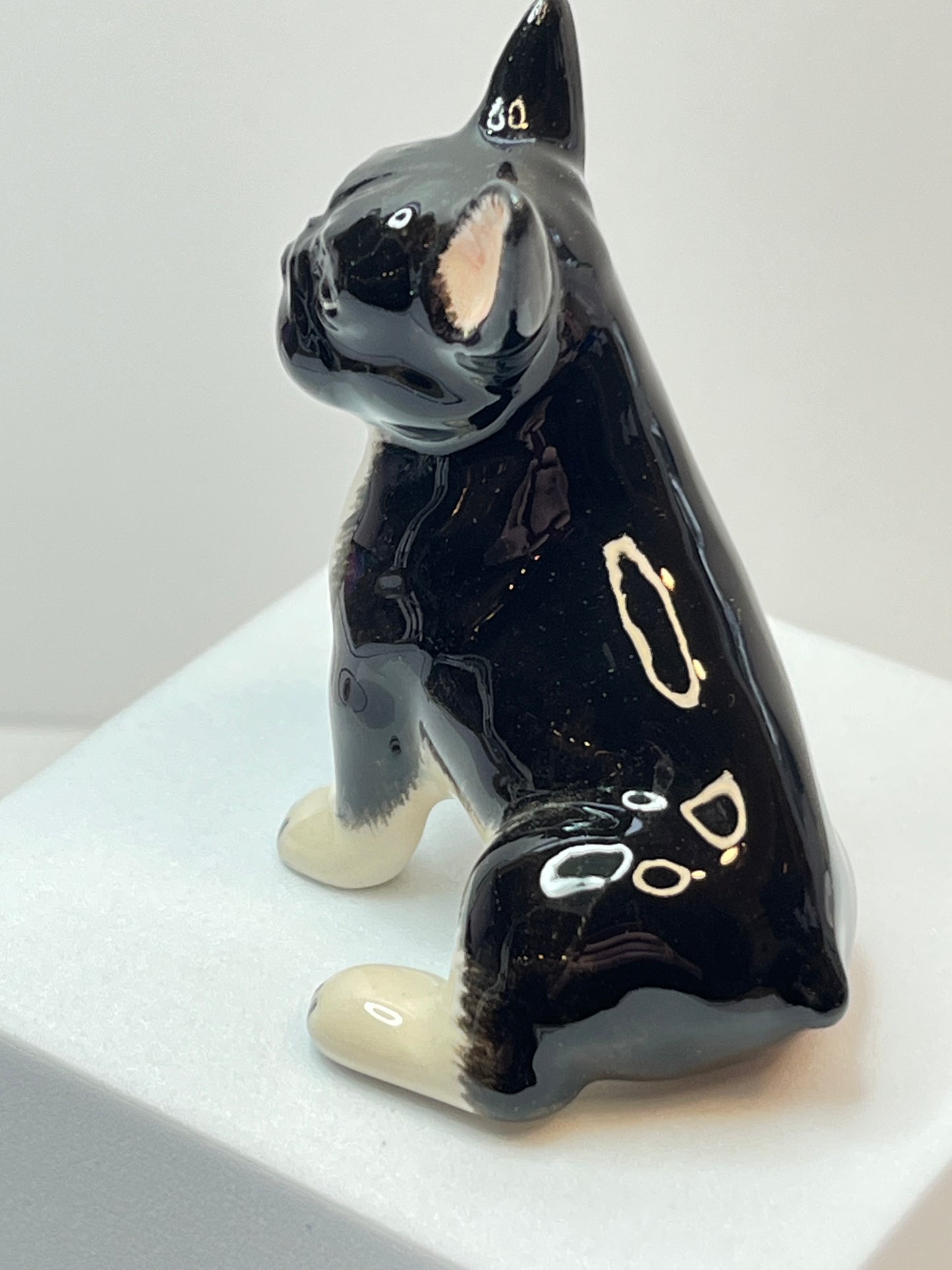 Miniature French Bulldog Figurine - Black and White Porcelain Dog