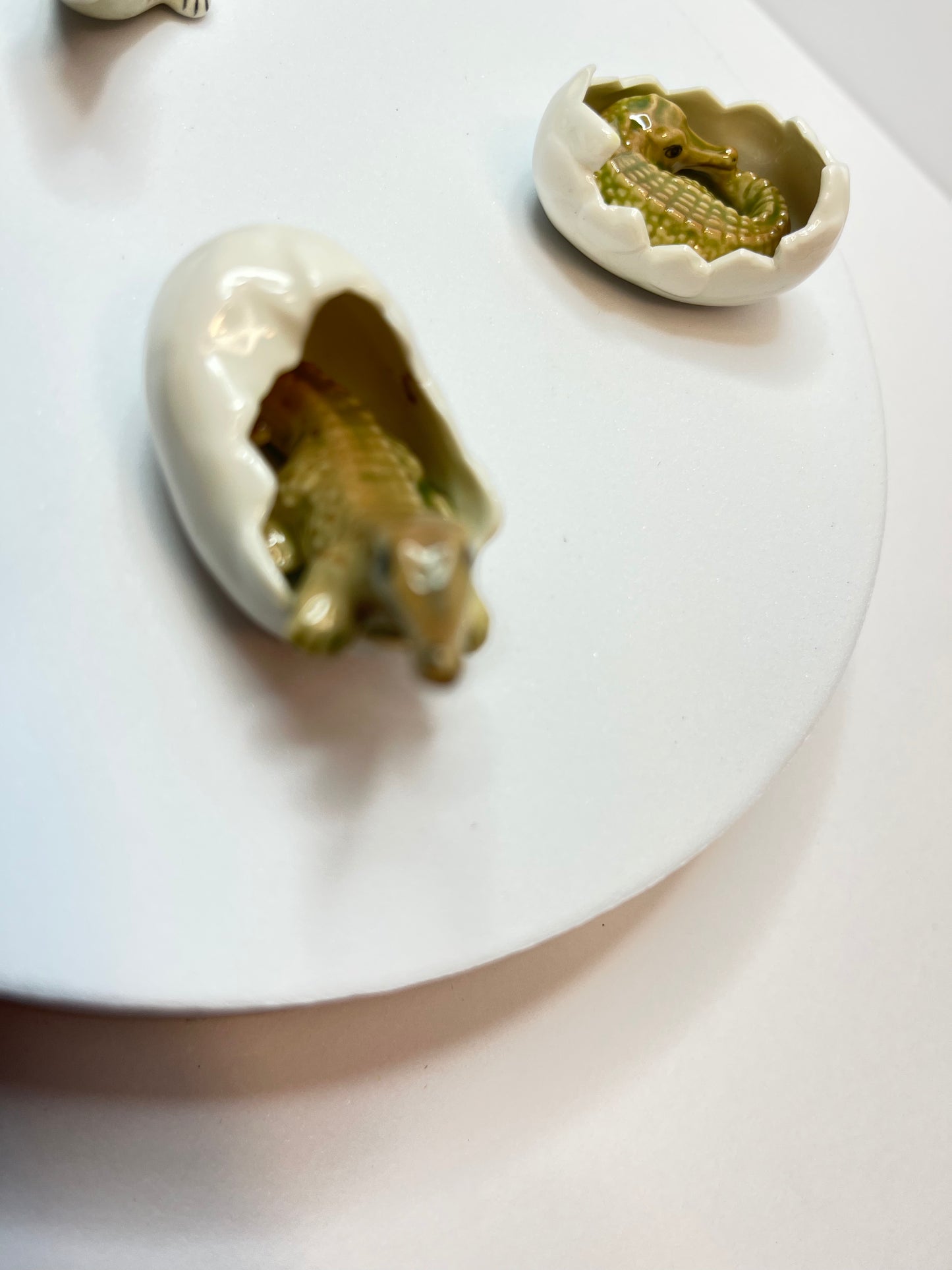 Miniature Crocodile Hatching Figurine Set- Porcelain Baby Crocodiles in Eggs