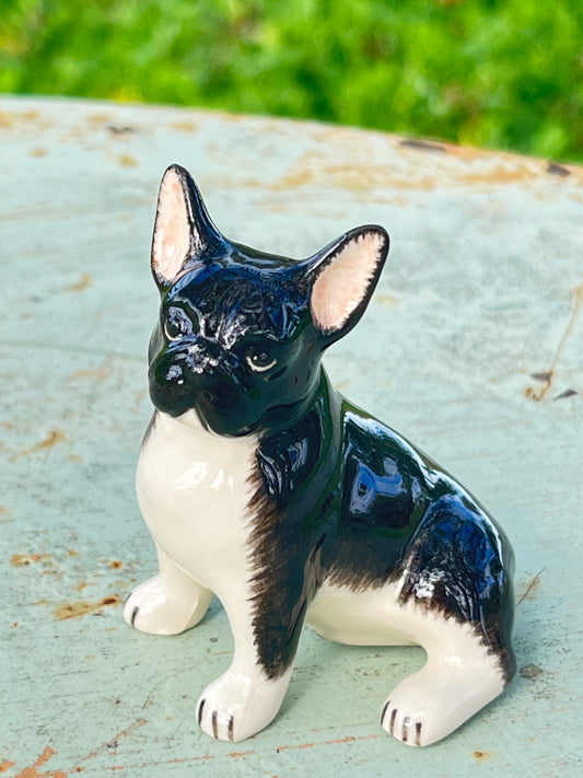 Miniature French Bulldog Figurine - Black and White Porcelain Dog