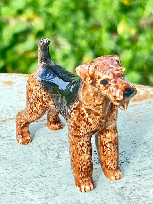 Miniature Porcelain Airedale Terrier Dog Figurine