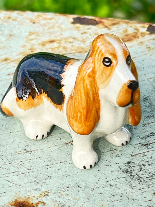 Miniature Porcelain Basset Hound Dog Figurine