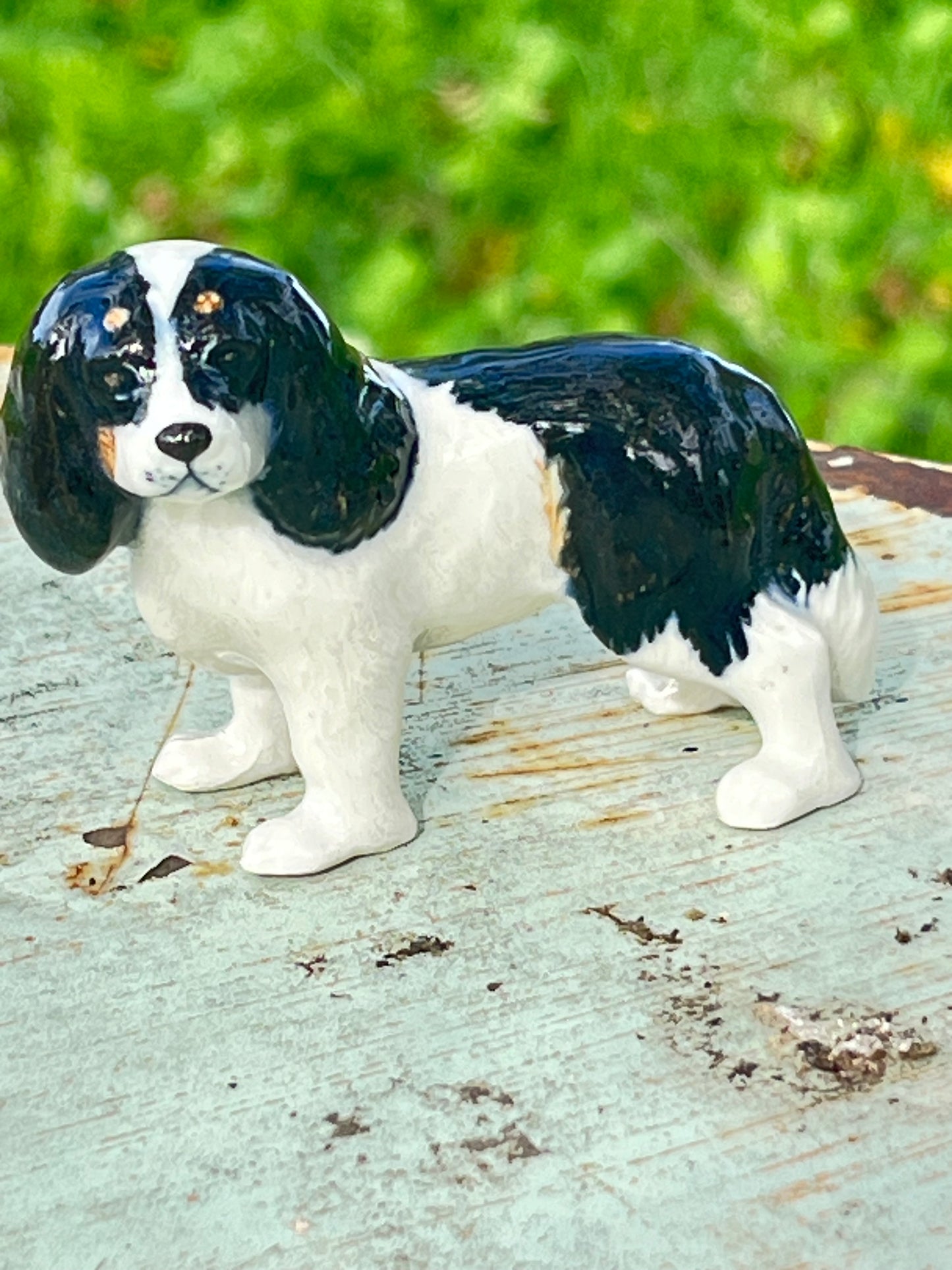 Miniature Porcelain Cavalier Dog Black/Brown/White