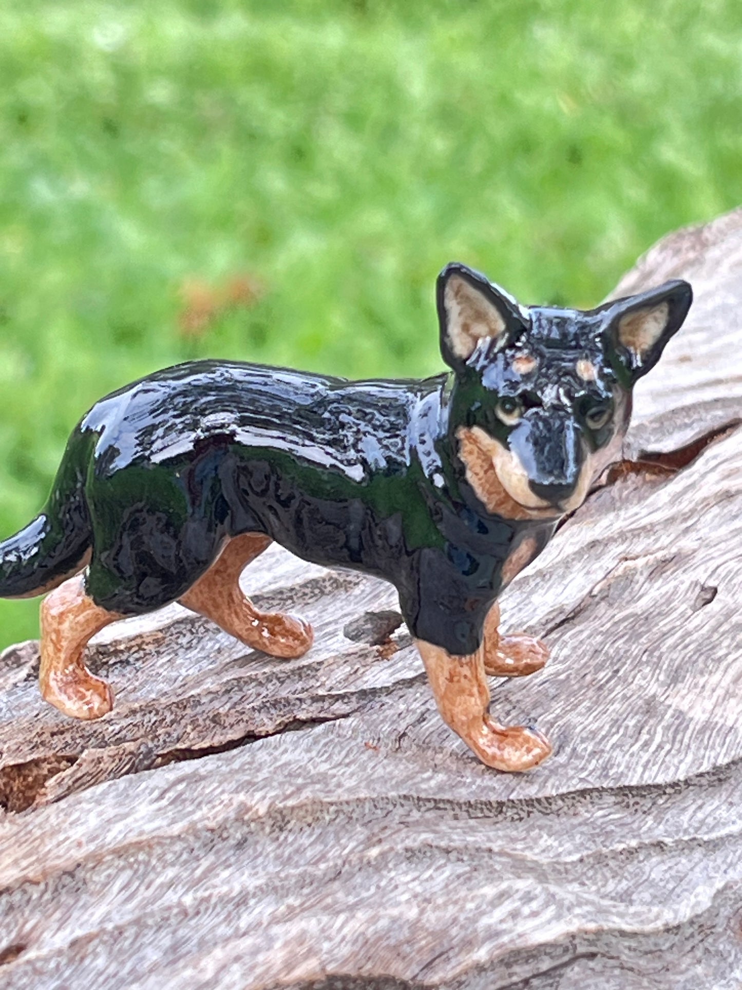 Miniature Porcelain Dog Figurine Black And Brown Australian Kelpie Dog Breed
