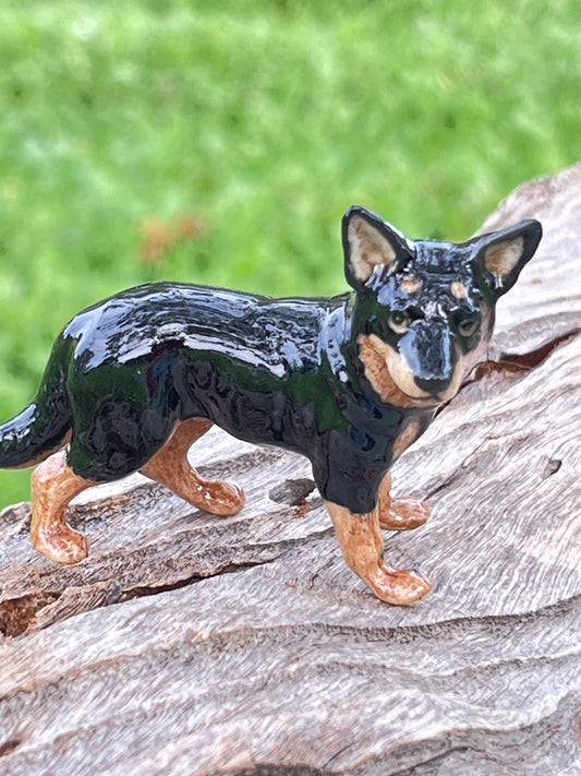 Miniature Porcelain Dog Figurine Black And Brown Australian Kelpie Dog Breed